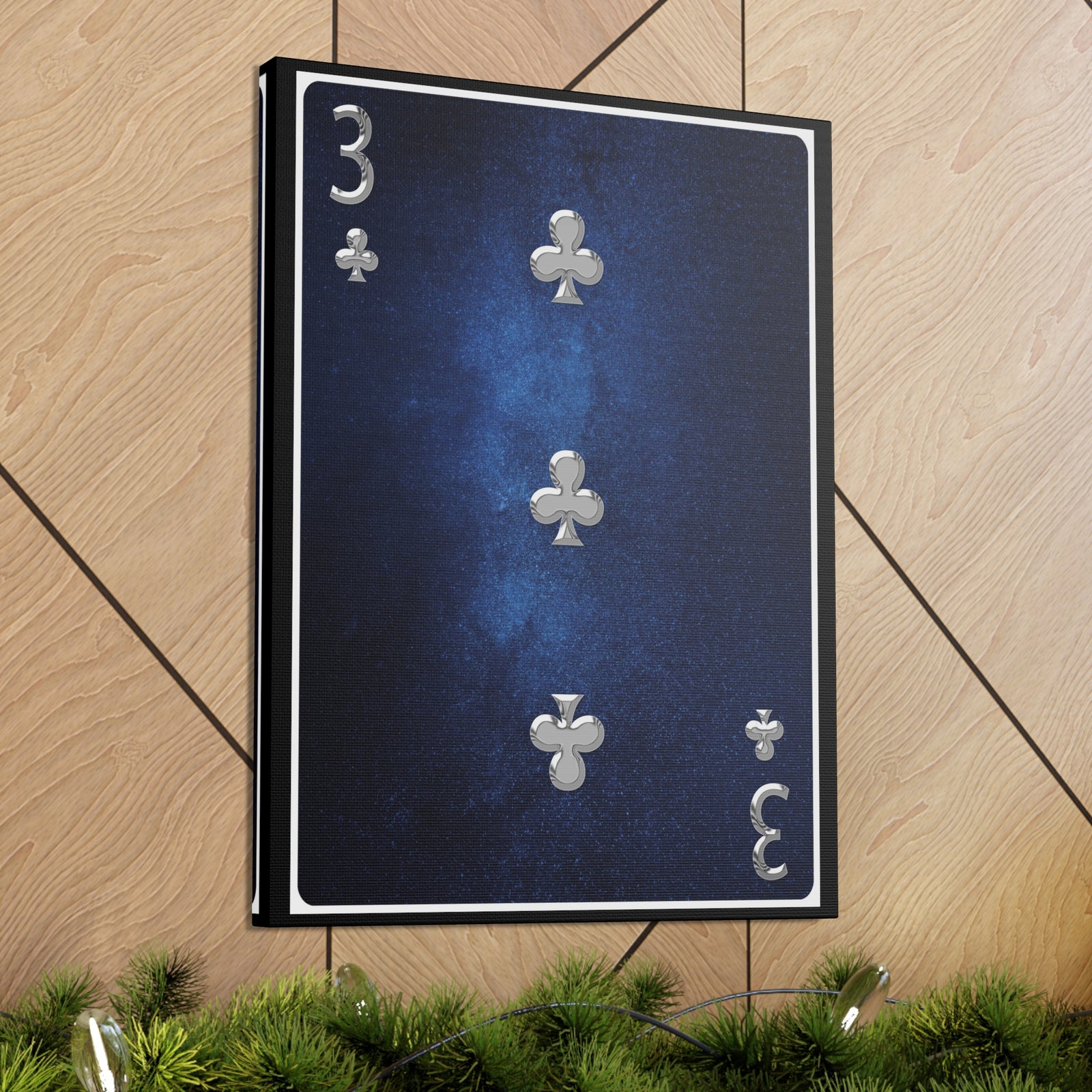 Three Of Clubs Space Background Playing Card Canvas Wall Art for Home Decor Ready-to-Hang-Express Your Love Gifts