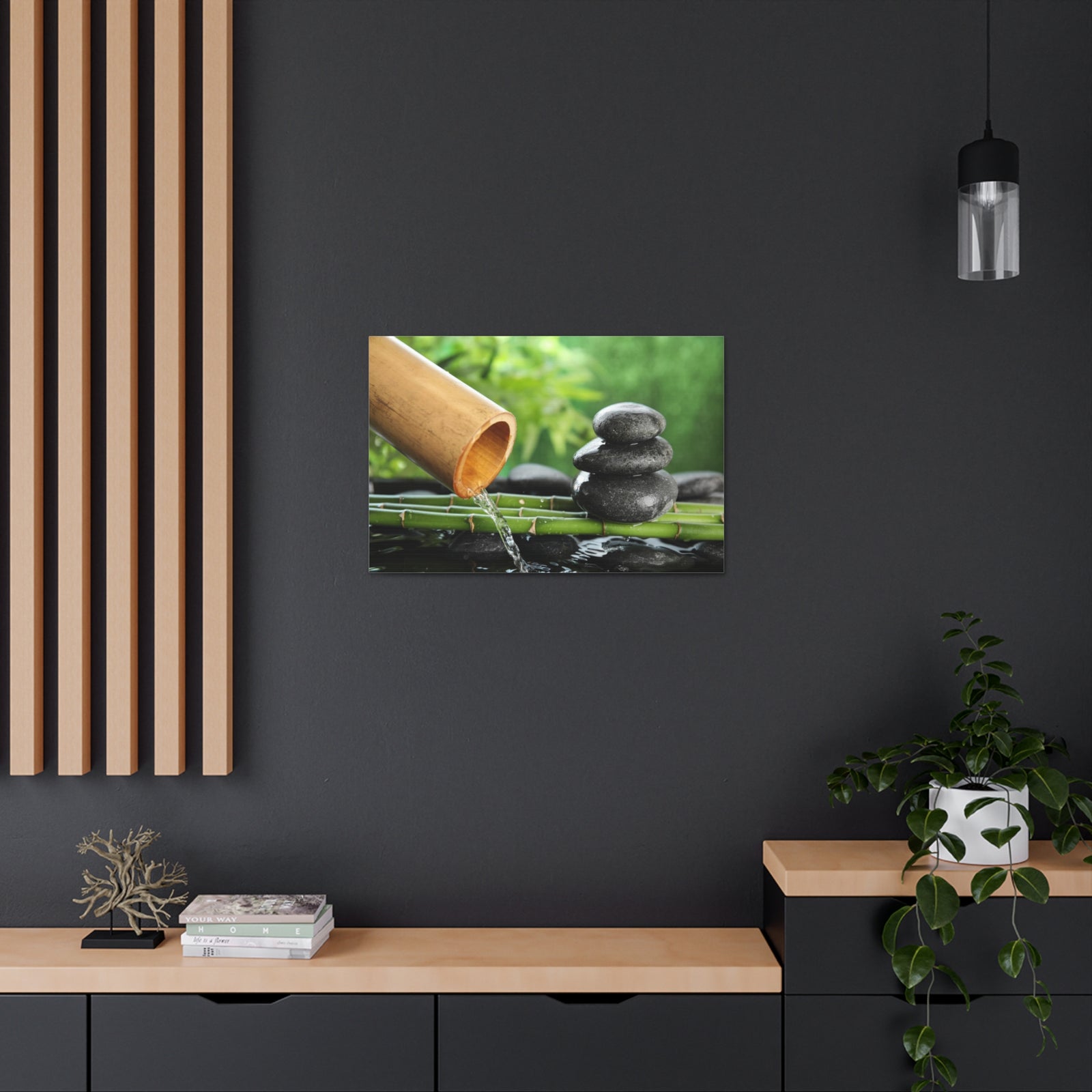 Traditional Bamboo Fountain Forest Floral Nature Photography Canvas Wall Art for Home Decor Ready-to-Hang-Express Your Love Gifts