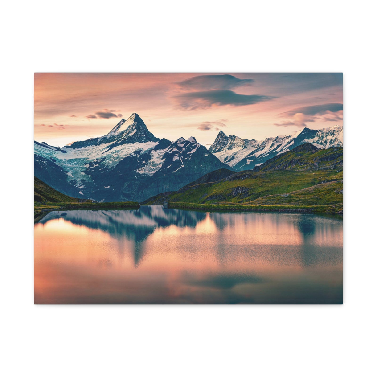 Snow Mountain Lake Summer Nature Wilderness Photography Canvas Wall Art for Home Decor Ready-to-Hang-Express Your Love Gifts