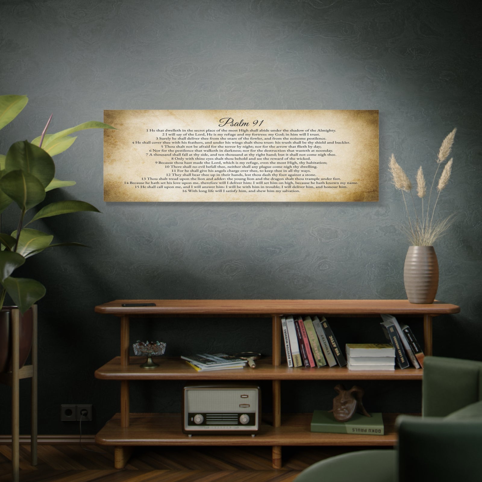 Scripture Walls Psalm 91 English Landscape Gold Bible Verse Canvas Christian Wall Art Ready to Hang Unframed-Express Your Love Gifts
