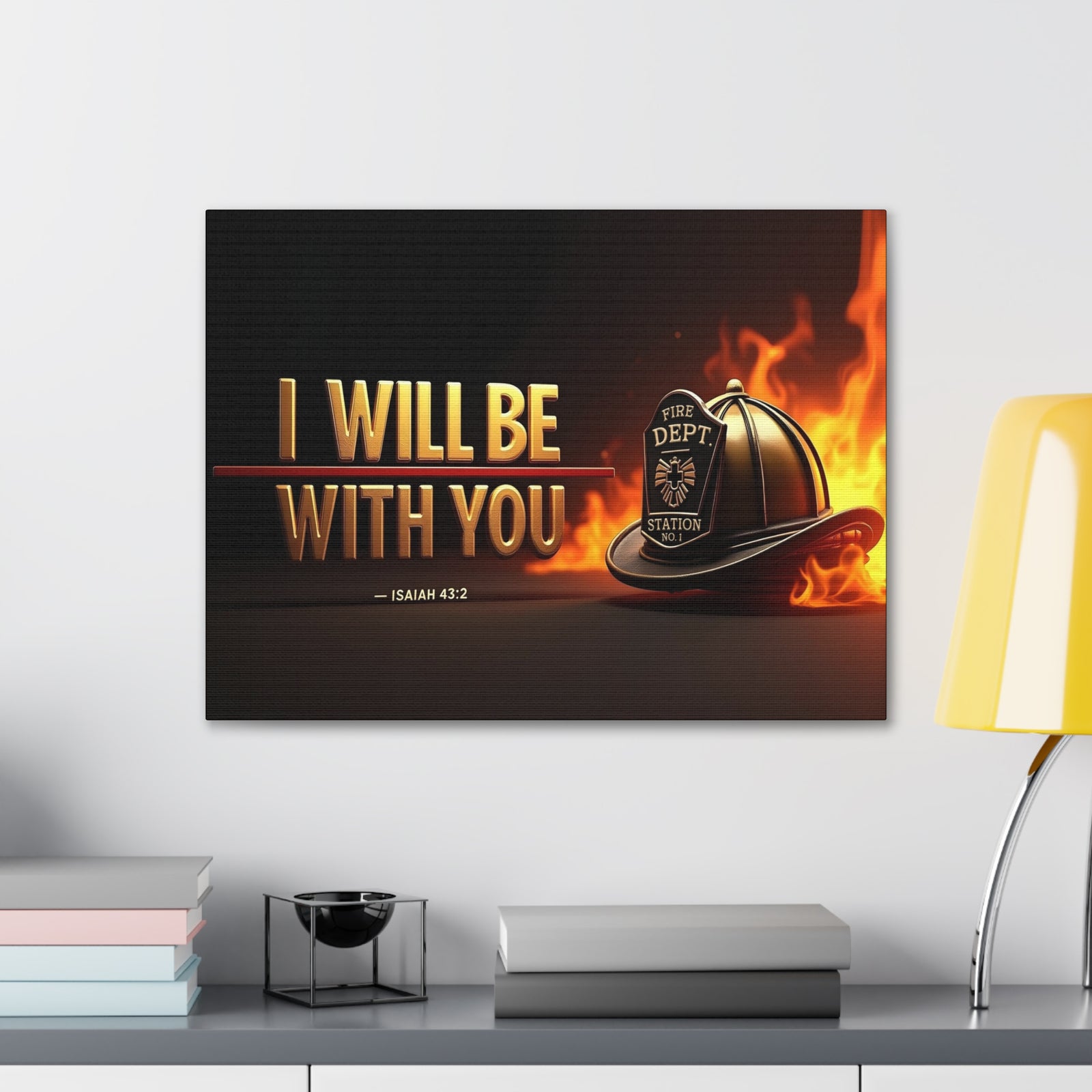 Scripture Walls Isaiah 43:2 Firefighter I Will Be With You Bible Verse Canvas Christian Wall Art Ready to Hang Unframed-Express Your Love Gifts