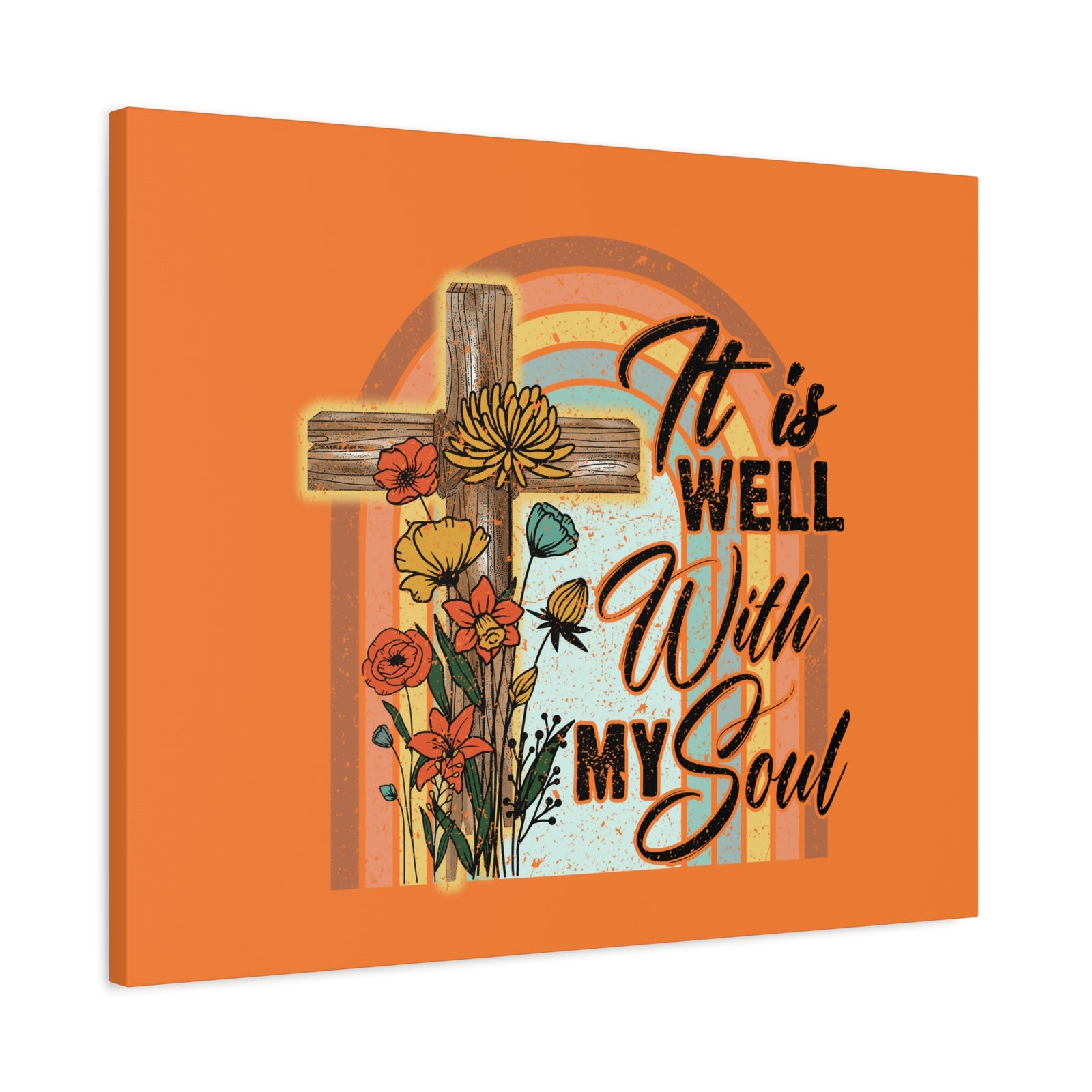 Scripture Canvas With My Soul Psalm 42:7 Bright Orange Christian Wall Art Bible Verse Print Ready to Hang-Express Your Love Gifts