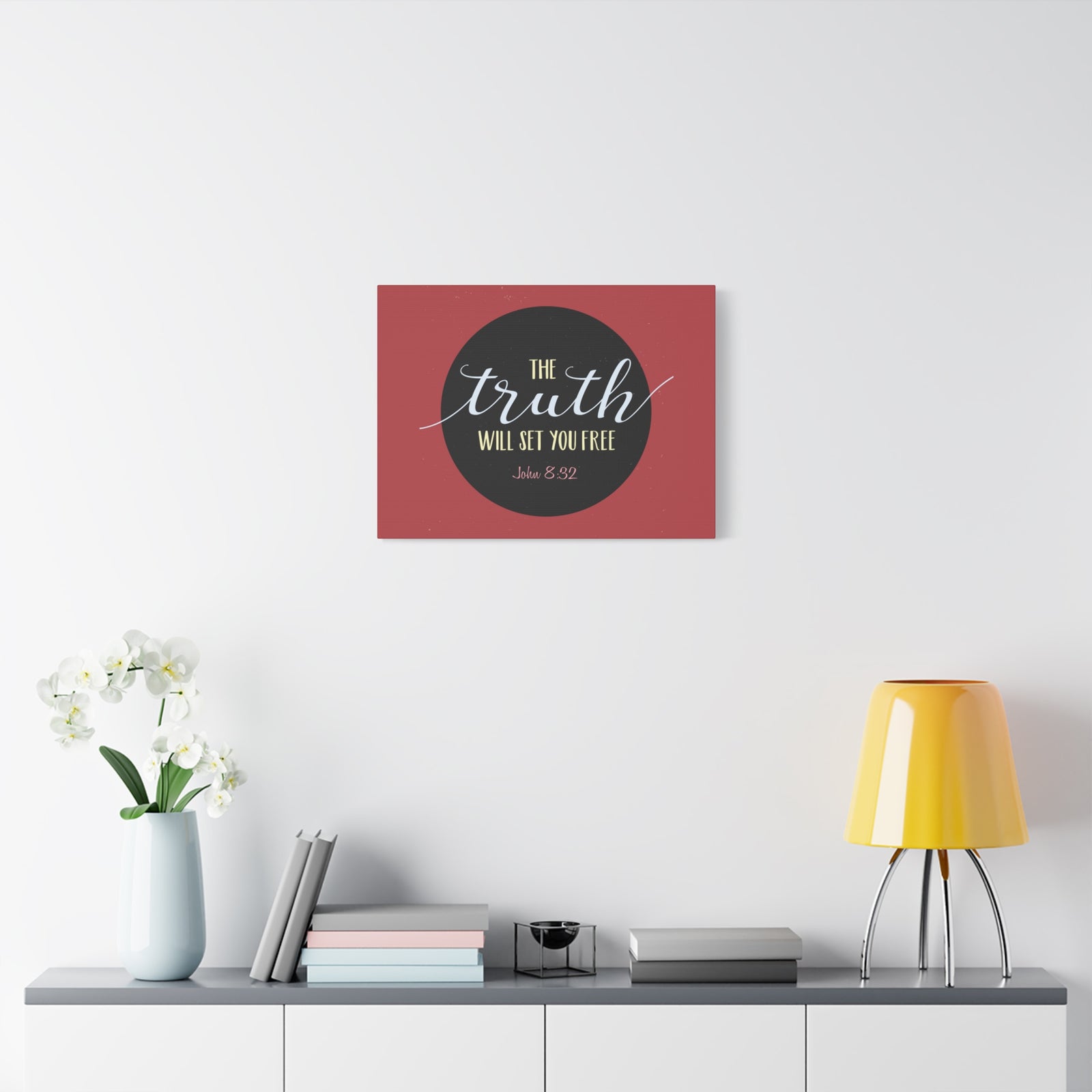 Scripture Canvas The Truth Red John 8:32 Christian Wall Art Bible Verse Print Ready to Hang-Express Your Love Gifts