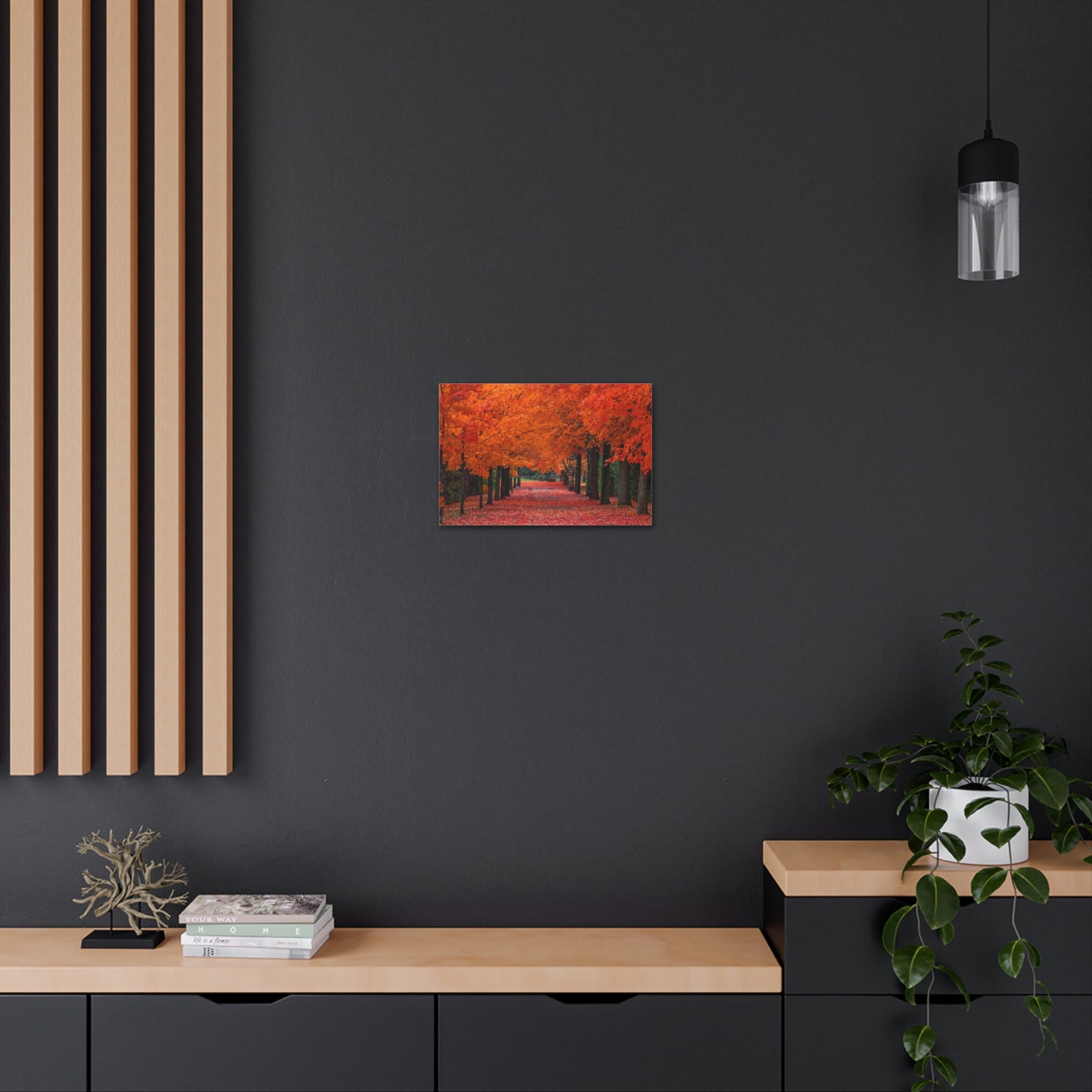 Autumn Forest Orange Leave Tree Trail Nature Wilderness Photography Canvas Wall Art for Home Decor Ready-to-Hang-Express Your Love Gifts