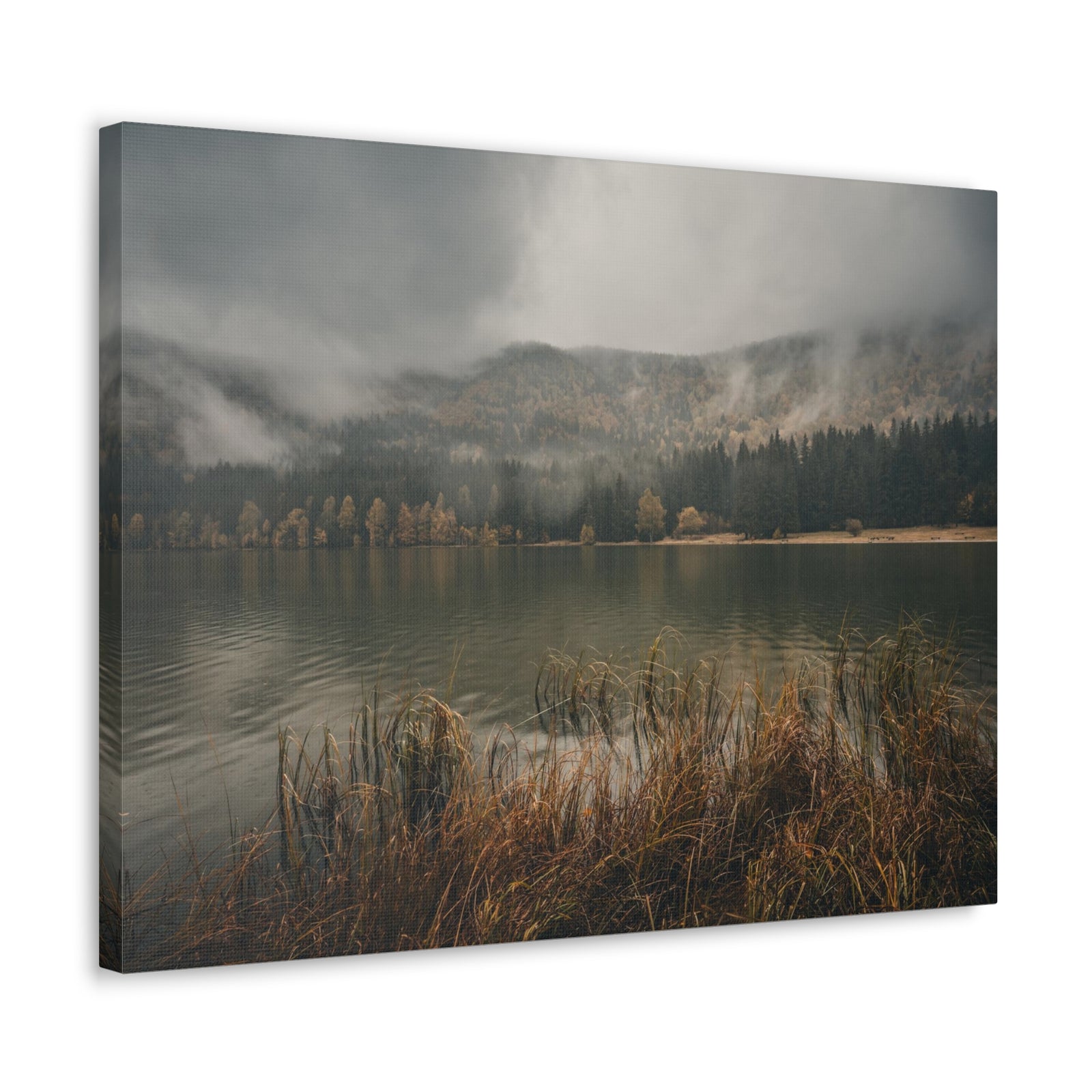 Misty Mountain Lake Reflection Nature Wilderness Photography Canvas Wall Art for Home Decor Ready-to-Hang-Express Your Love Gifts