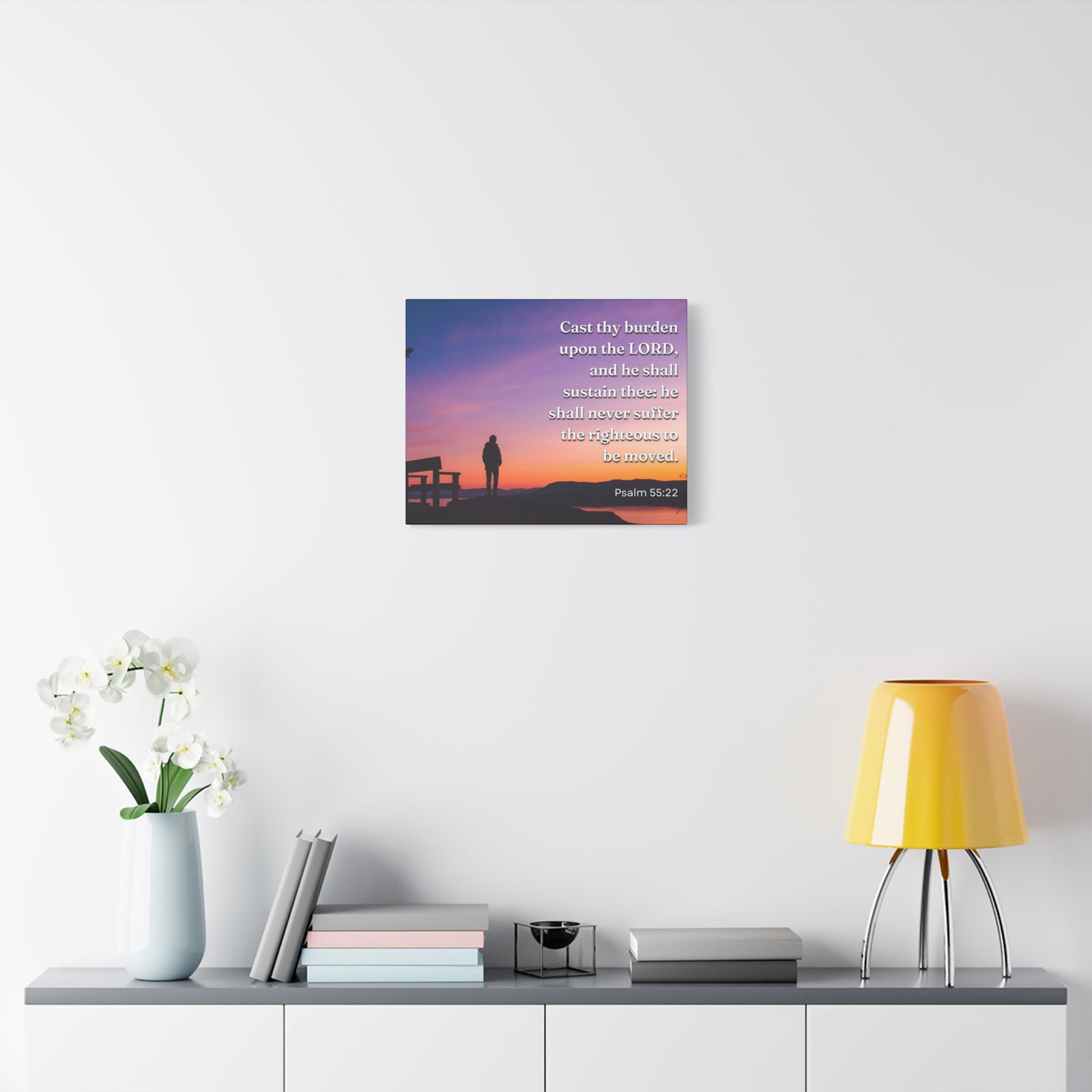 Scripture Canvas The Righteous Psalm 55:22 Christian Wall Art Bible Verse Print Ready to Hang-Express Your Love Gifts