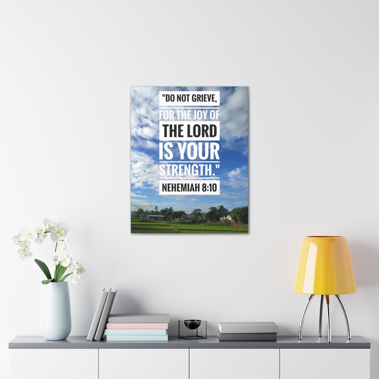 Scripture Canvas The Joy Of The Lord Nehemiah 8:10 Christian Wall Art Bible Verse Print Ready to Hang-Express Your Love Gifts