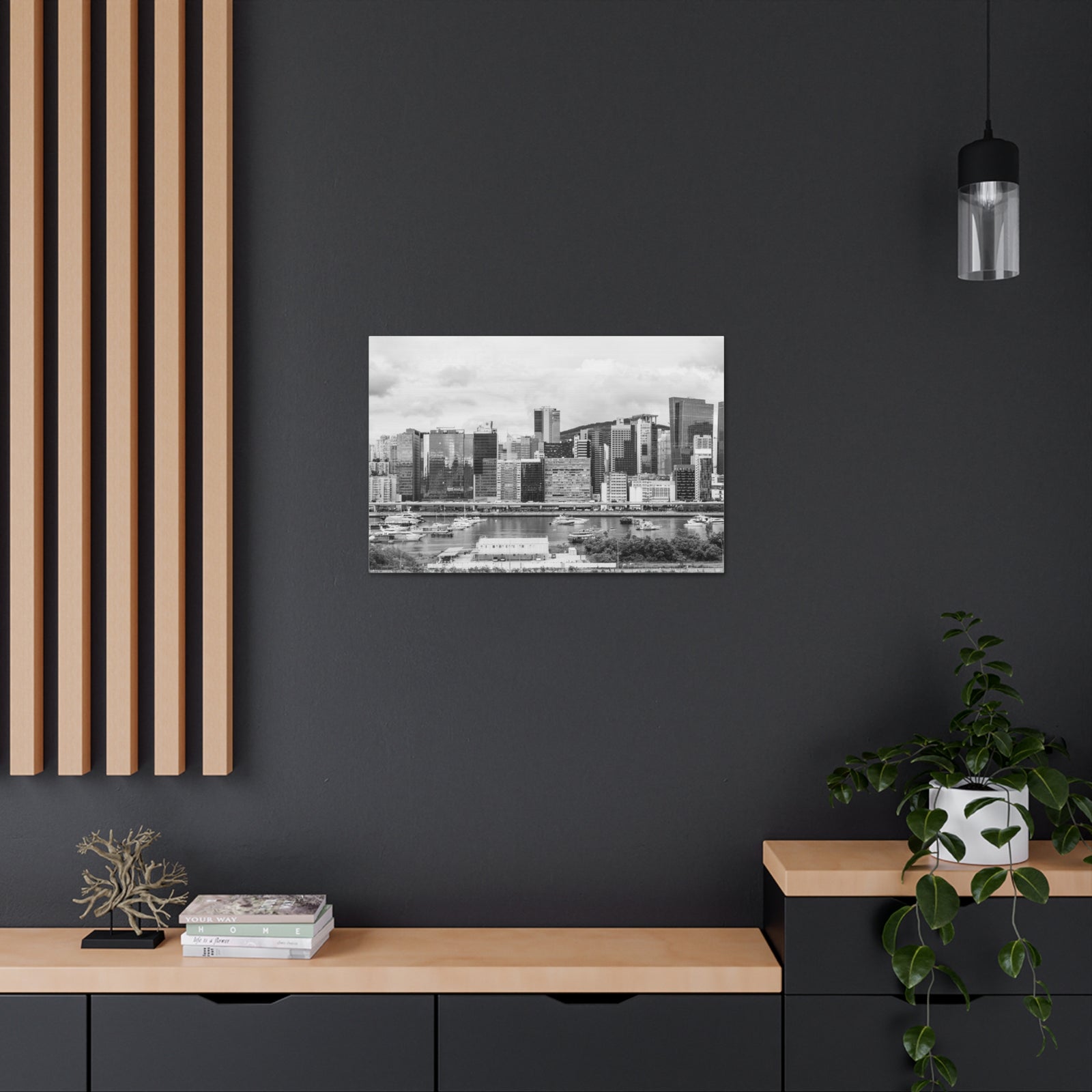 Hong Kong Black And White Skyline Canvas Artwork High-Quality Breathtaking Stunning Cityscape for Home Decor Ready to Hang-Express Your Love Gifts