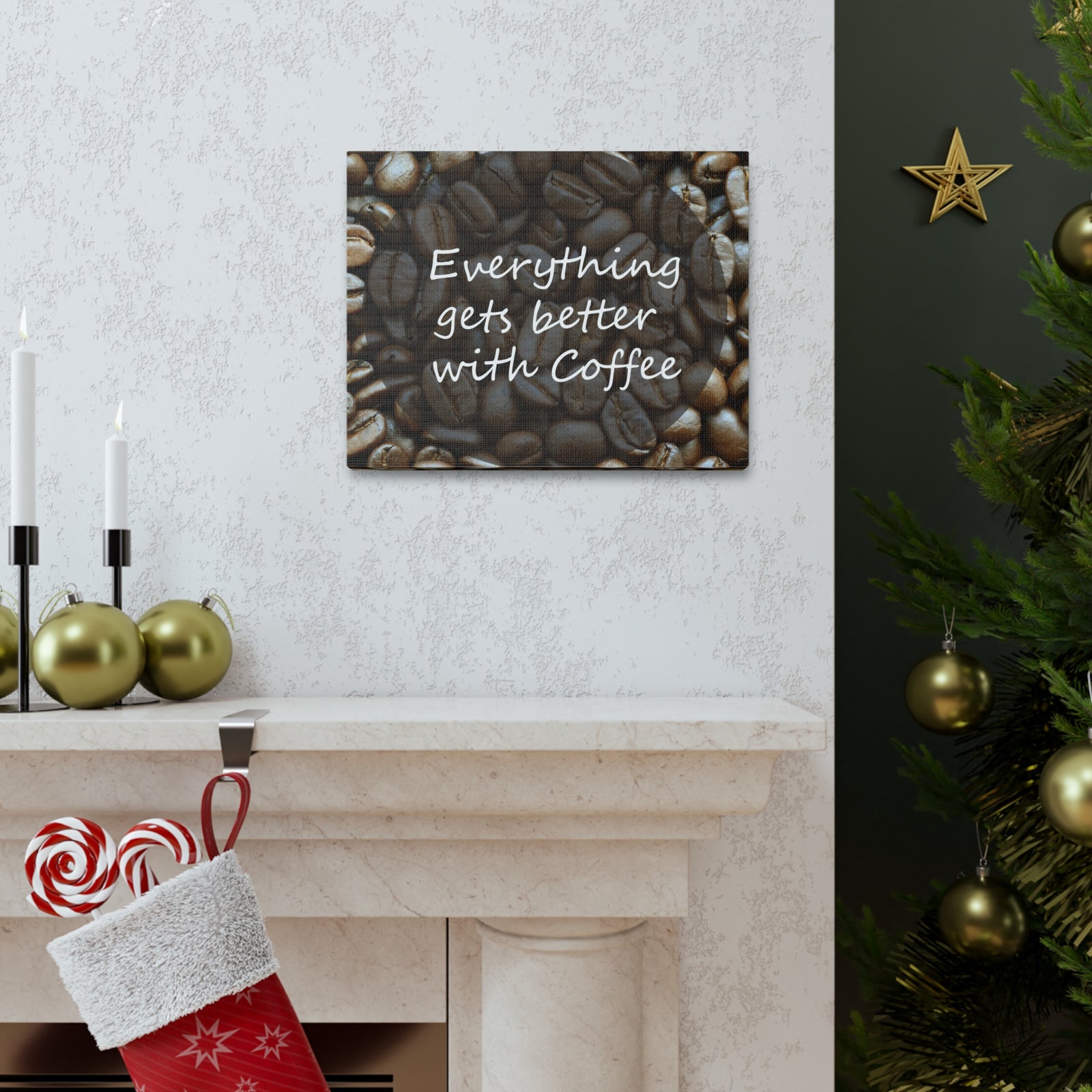 Inspirational Quote Canvas Everything Gets Better With Coffee Motivational Print Ready to Hang Artwork-Express Your Love Gifts