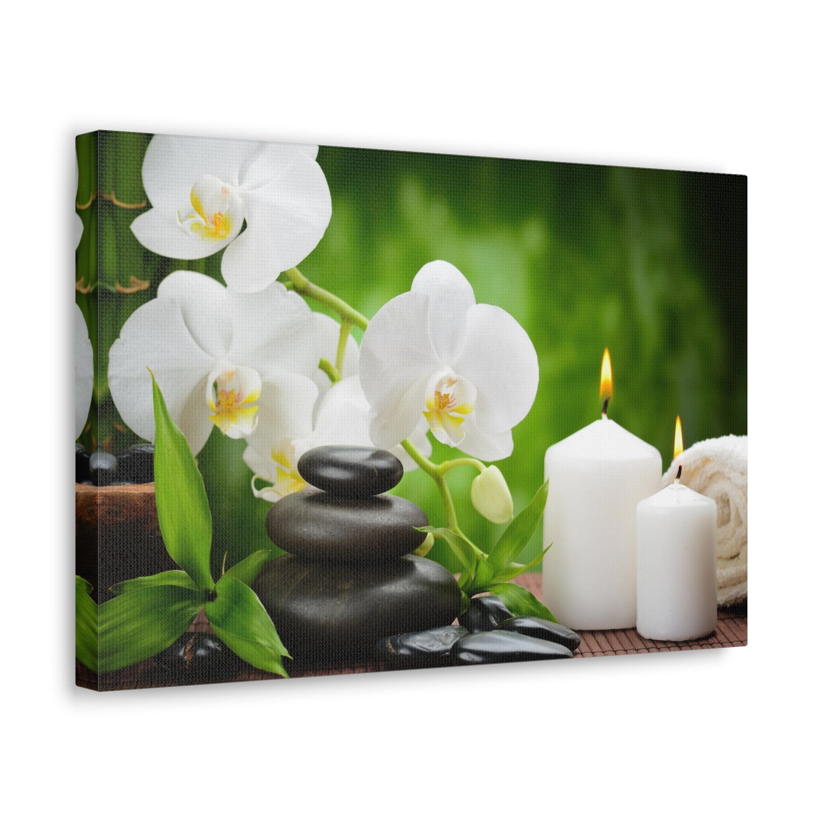 Zen Basalt Stones Forest Floral Nature Photography Canvas Wall Art for Home Decor Ready-to-Hang-Express Your Love Gifts