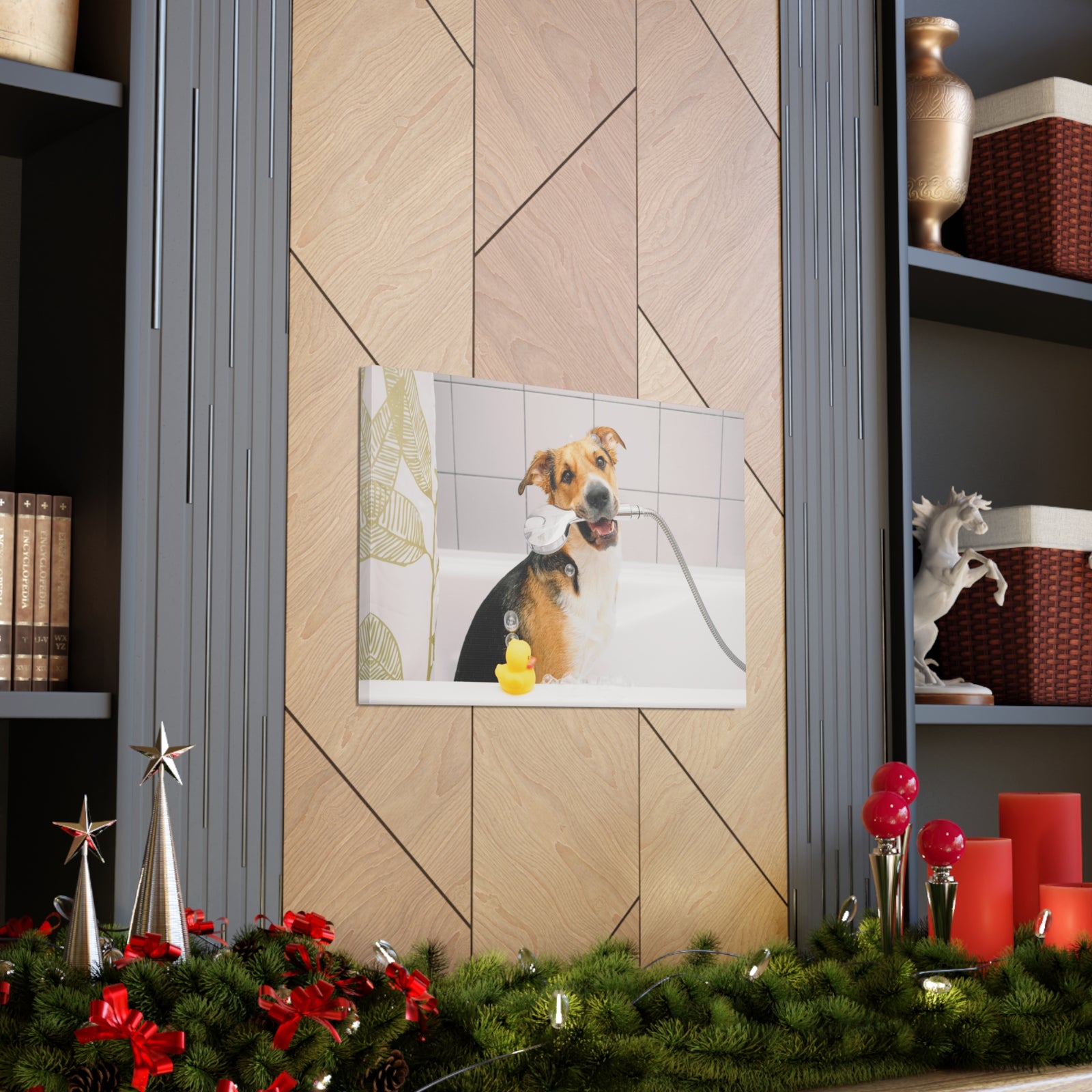Cute Mongrel Bath Canvas Wall Art for Home Decor Ready-to-Hang-Express Your Love Gifts