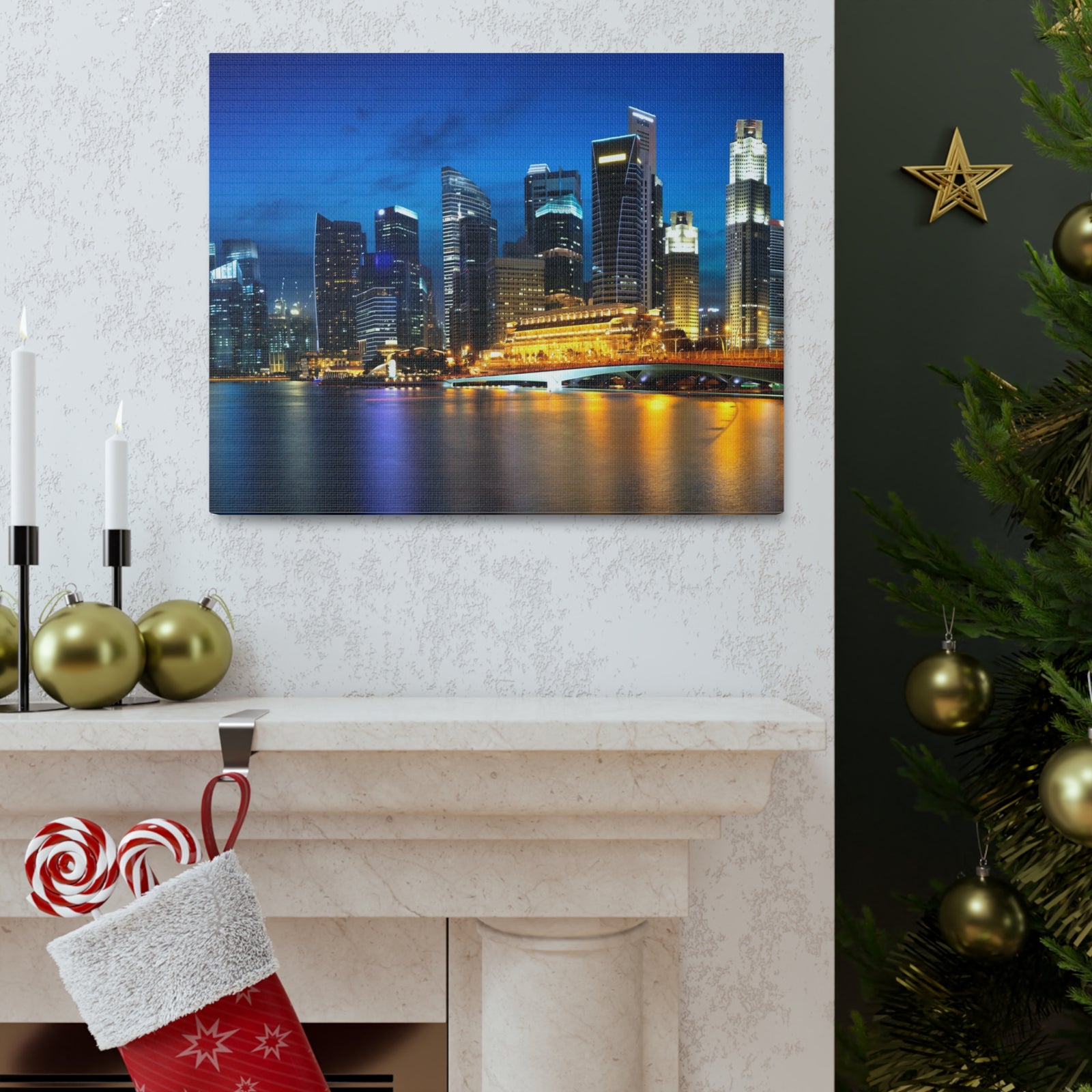 Singapore Night Skyline Canvas Artwork High-Quality Breathtaking Stunning Cityscape for Home Decor Ready to Hang-Express Your Love Gifts