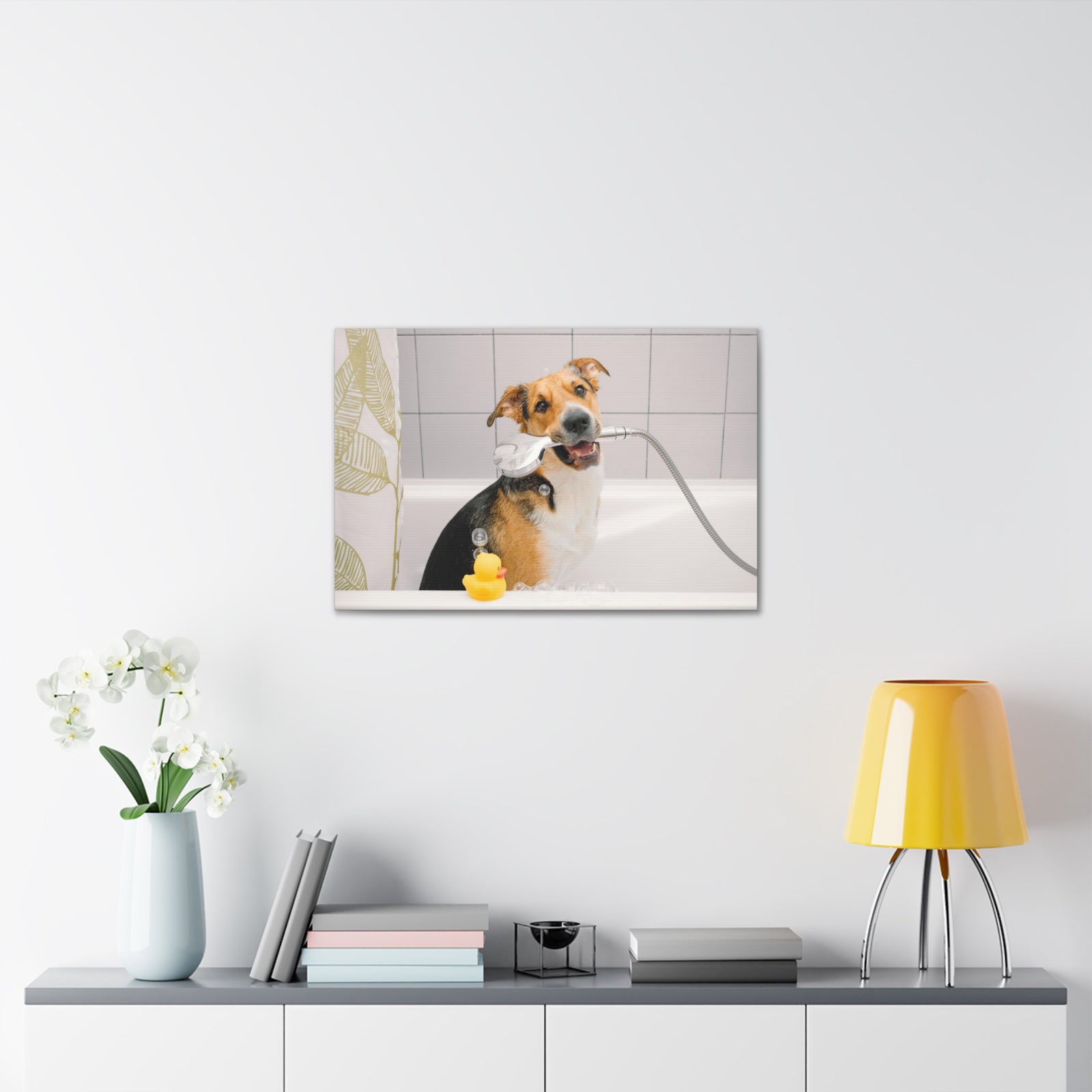Cute Mongrel Bath Canvas Wall Art for Home Decor Ready-to-Hang-Express Your Love Gifts