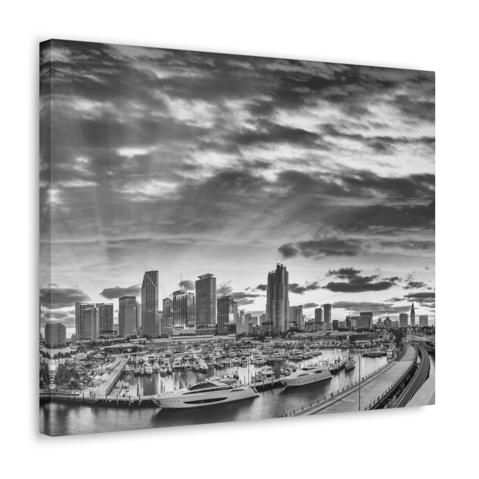 Miami Black And White Skyline Canvas Artwork High-Quality Breathtaking Stunning Cityscape for Home Decor Ready to Hang-Express Your Love Gifts