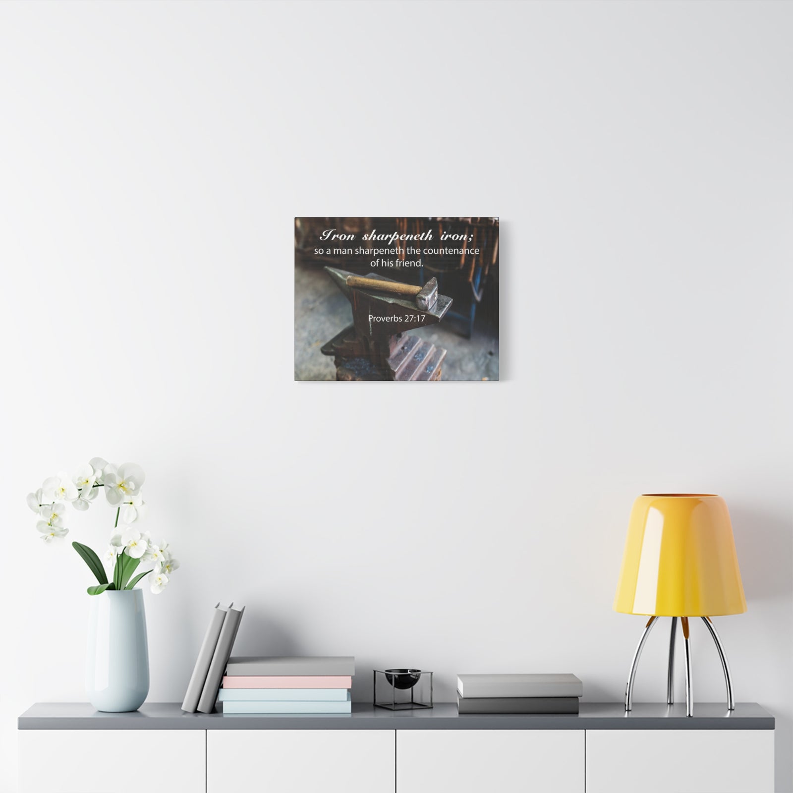 Scripture Canvas Iron Sharpeneth Iron Proverbs 27:17 Christian Wall Art Bible Verse Print Ready to Hang-Express Your Love Gifts