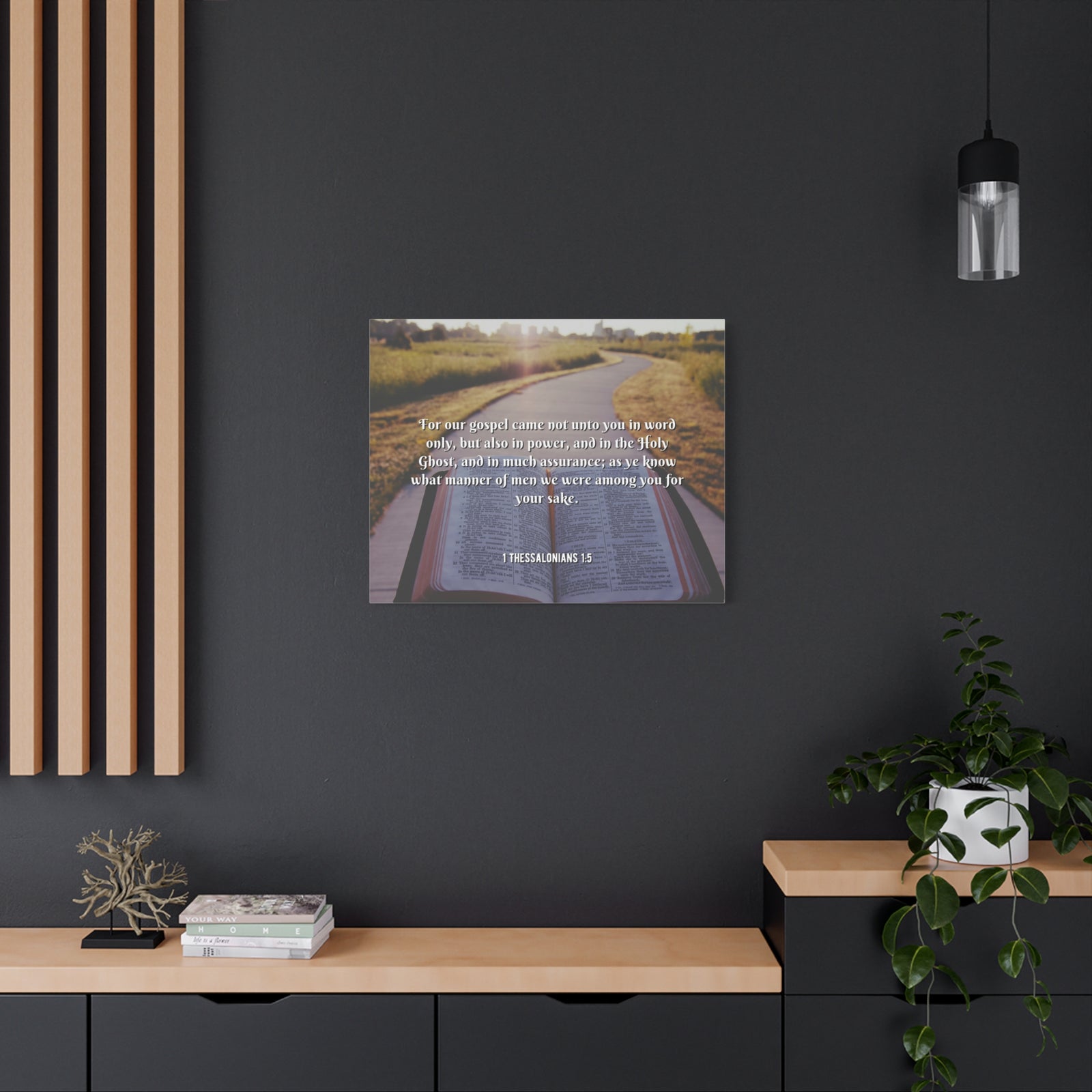 Scripture Canvas Gospel Came 1 Thessalonians 1:5 Christian Wall Art Bible Verse Print Ready to Hang-Express Your Love Gifts