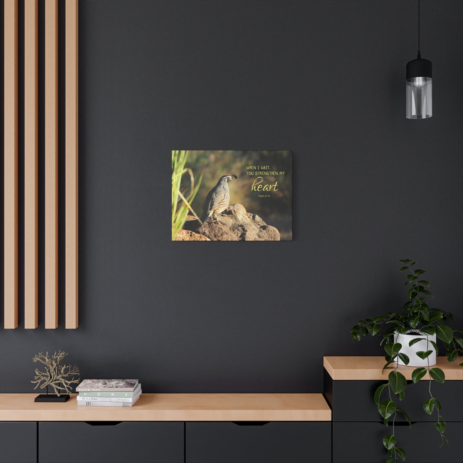 Scripture Canvas Strengthen My Heart Psalm 27:14 Christian Wall Art Bible Verse Print Ready to Hang-Express Your Love Gifts