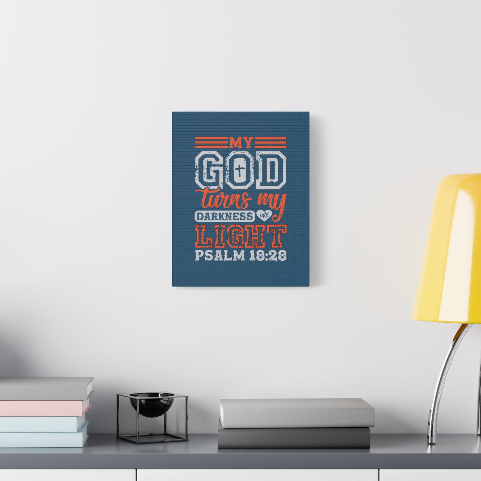 Scripture Walls My God Wins Psalm 18:28 Dark Blue Bible Verse Canvas Christian Wall Art Ready to Hang-Express Your Love Gifts