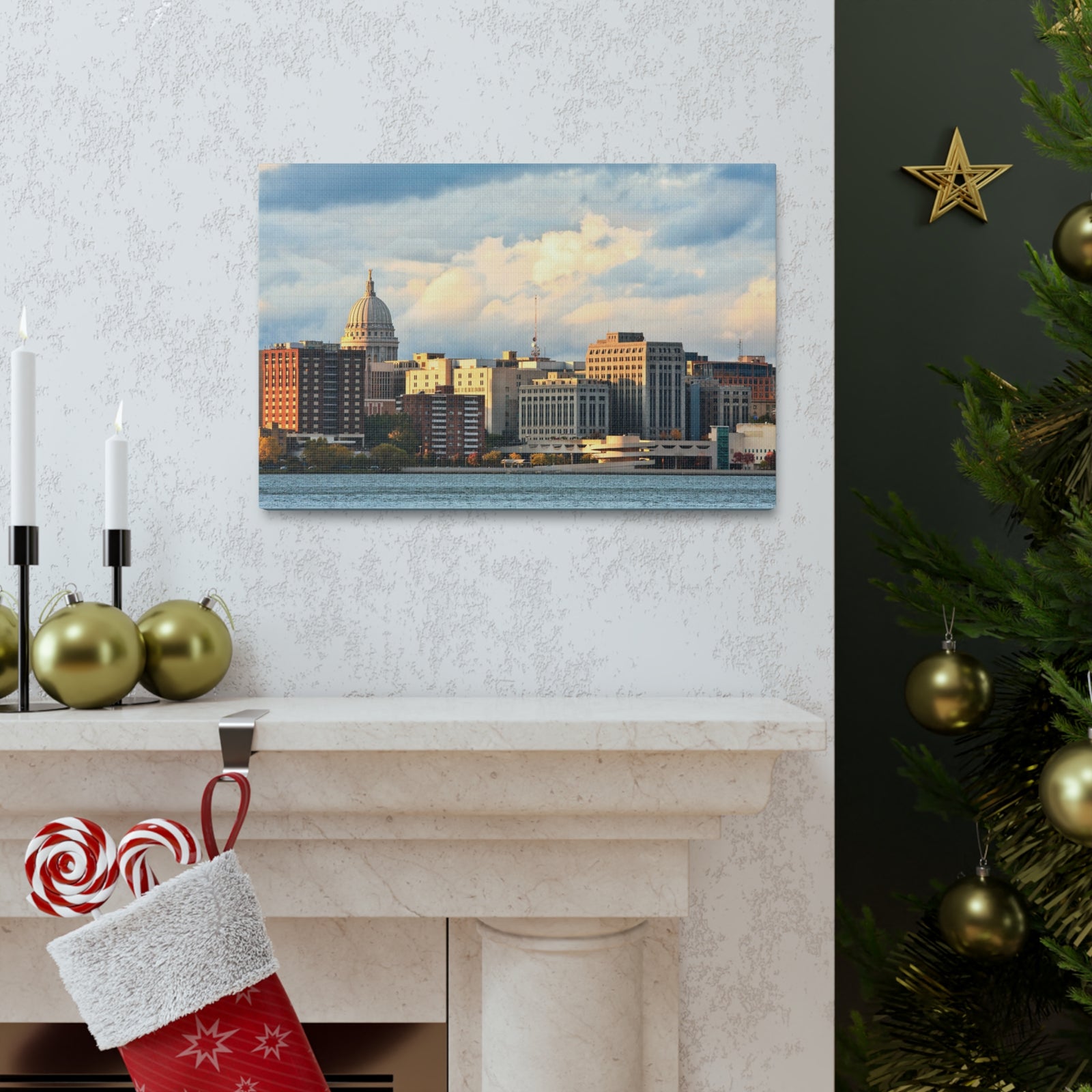 Madison Skyline Daytime Canvas Artwork High-Quality Breathtaking Stunning Cityscape for Home Decor Ready to Hang-Express Your Love Gifts