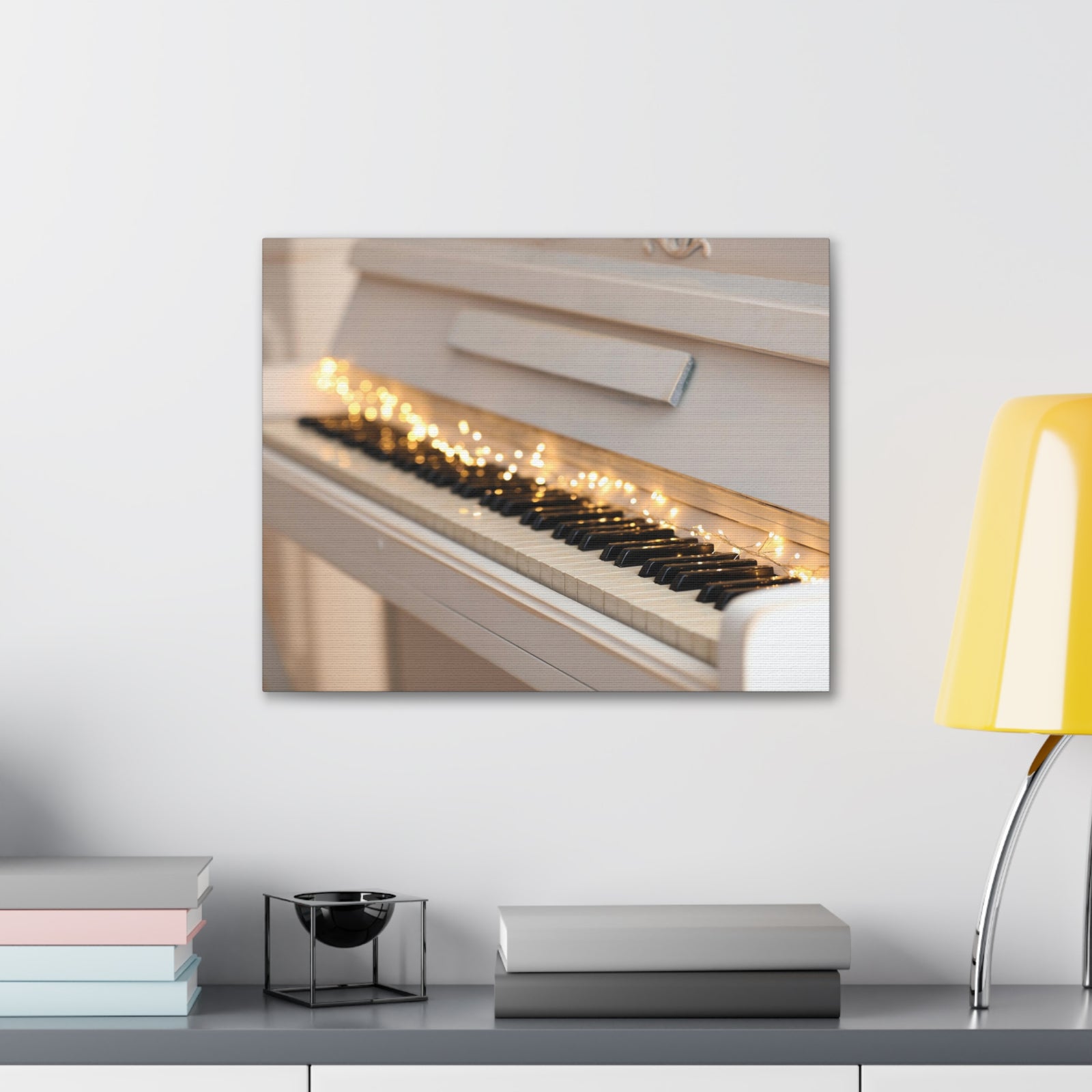 Piano with Glowing Garland Music Lover's Delight Piano Keyboard Canvas Wall Art for Home Decor Ready-to-Hang-Express Your Love Gifts