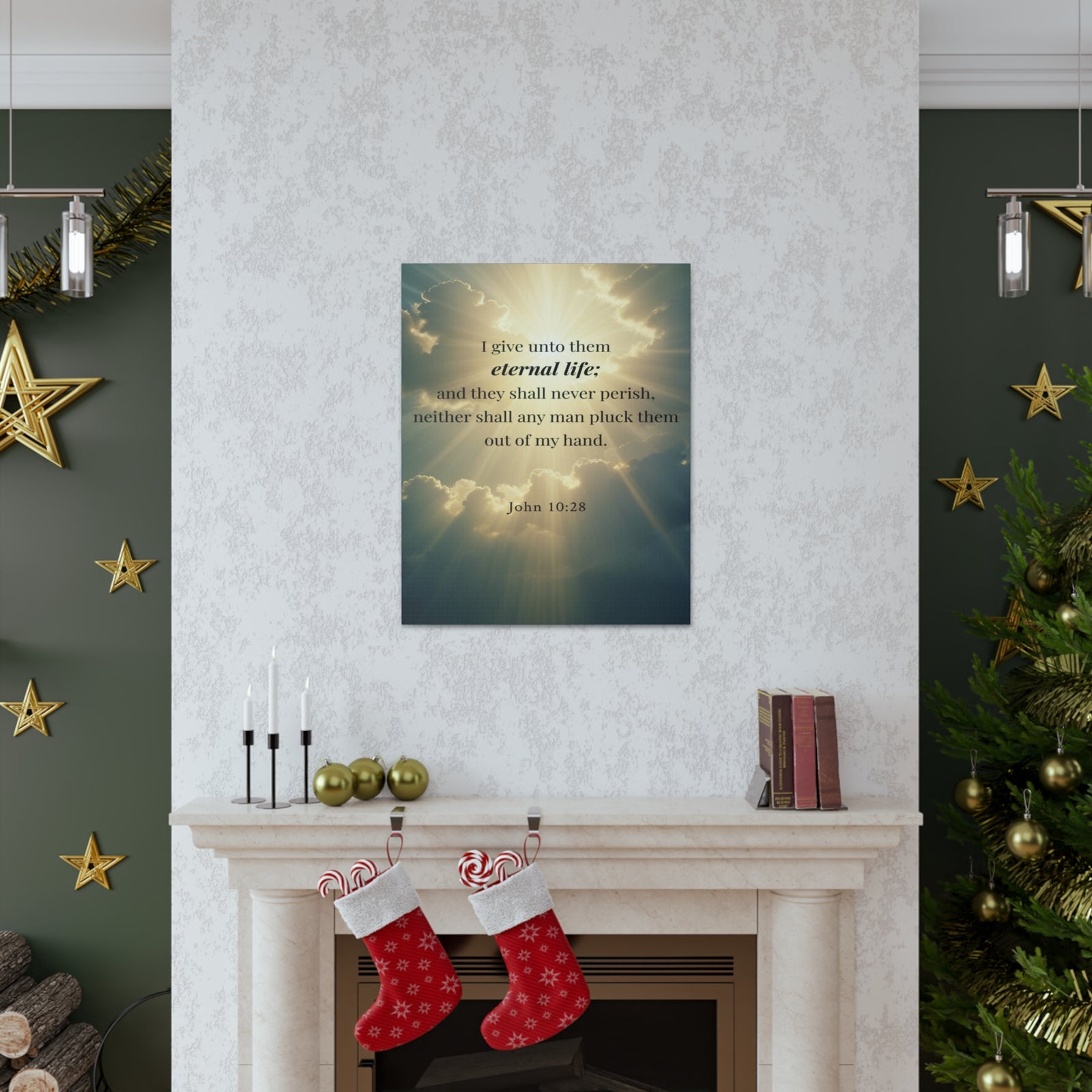 Scripture Walls John 10:28 Eternal Assurance Bible Verse Canvas Christian Wall Art Ready to Hang Unframed-Express Your Love Gifts