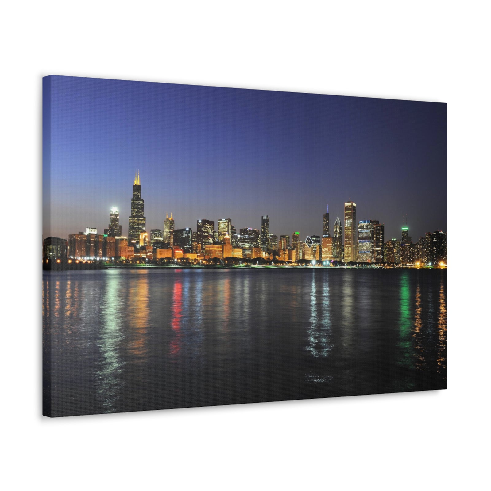 Chicago Night Skyline Canvas Artwork High-Quality Breathtaking Stunning Cityscape for Home Decor Ready to Hang-Express Your Love Gifts
