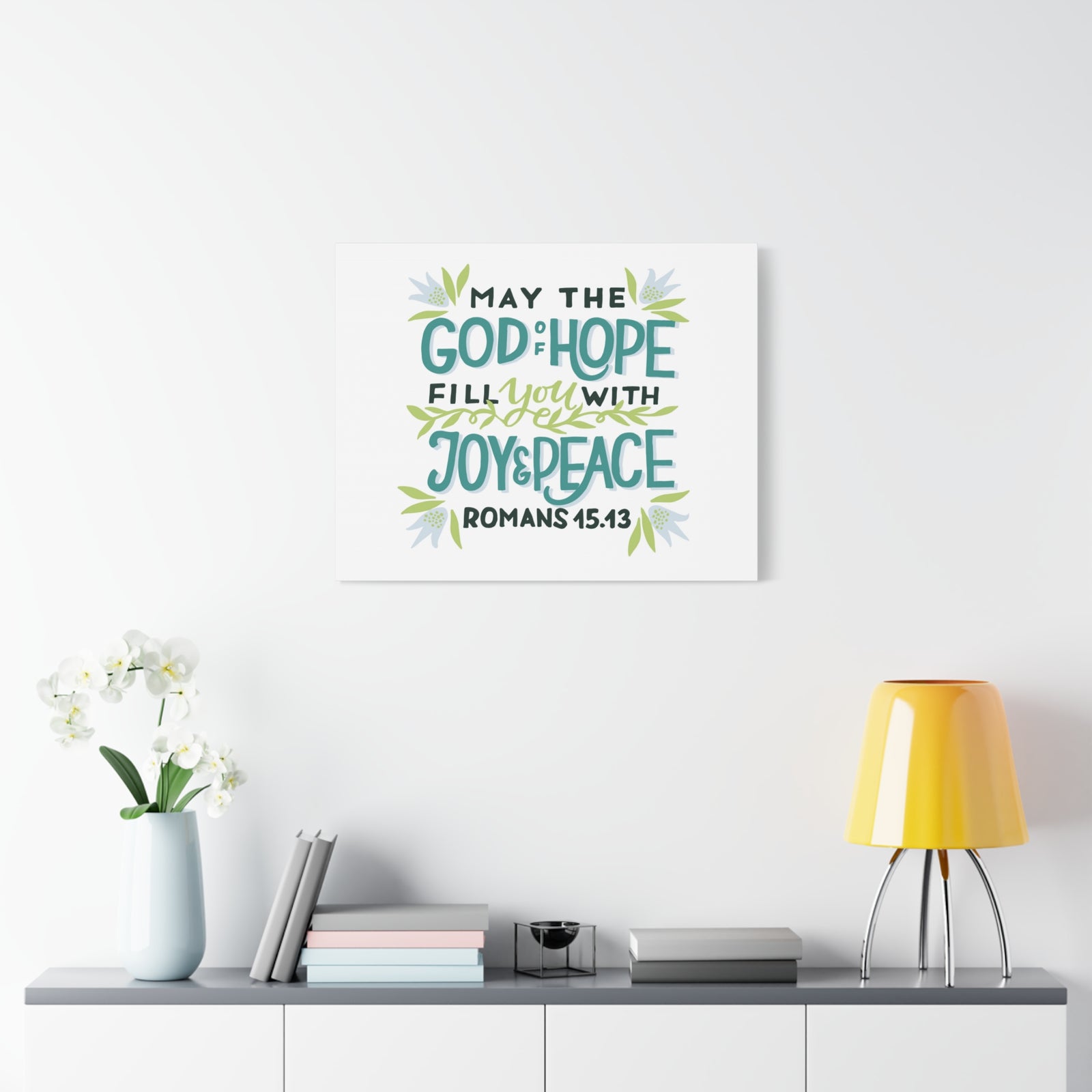 Scripture Canvas God Of Hope Romans 45:43 Christian Wall Art Bible Verse Print Ready to Hang-Express Your Love Gifts