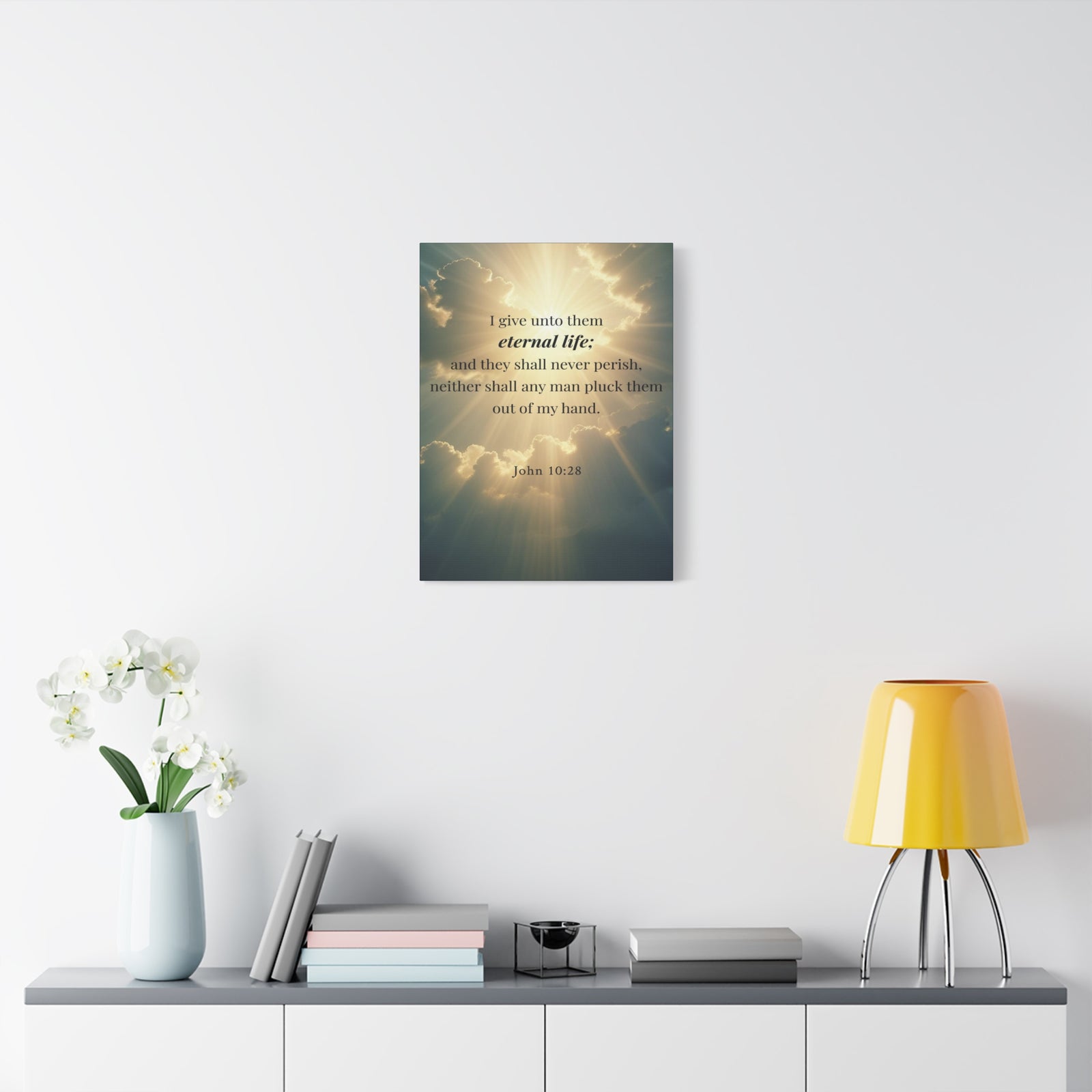 Scripture Walls John 10:28 Eternal Assurance Bible Verse Canvas Christian Wall Art Ready to Hang Unframed-Express Your Love Gifts