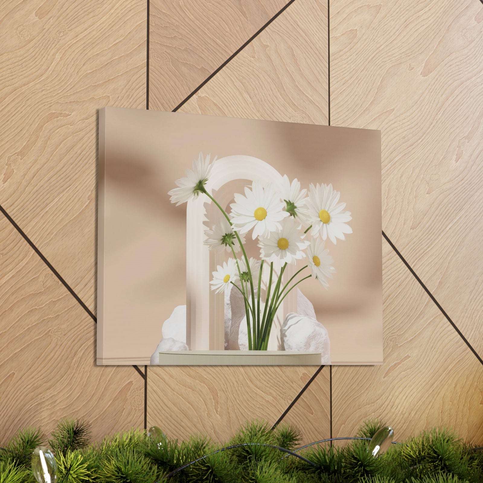Daisy Flower and White Rocks Flower Canvas Wall Art for Home Decor Ready-to-Hang-Express Your Love Gifts