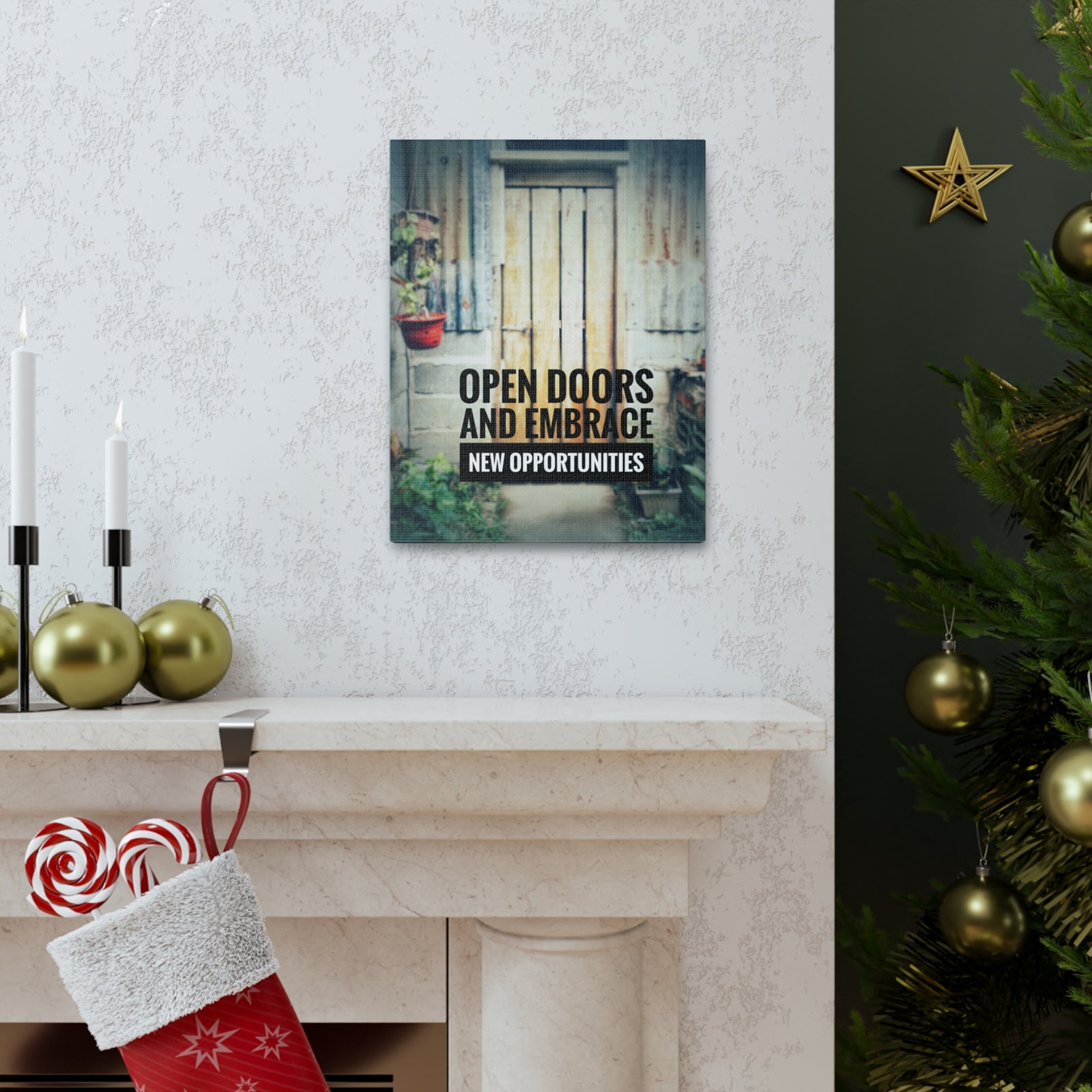 Inspirational Quote Canvas Open Doors and Embrace Motivational Print Ready to Hang Artwork-Express Your Love Gifts