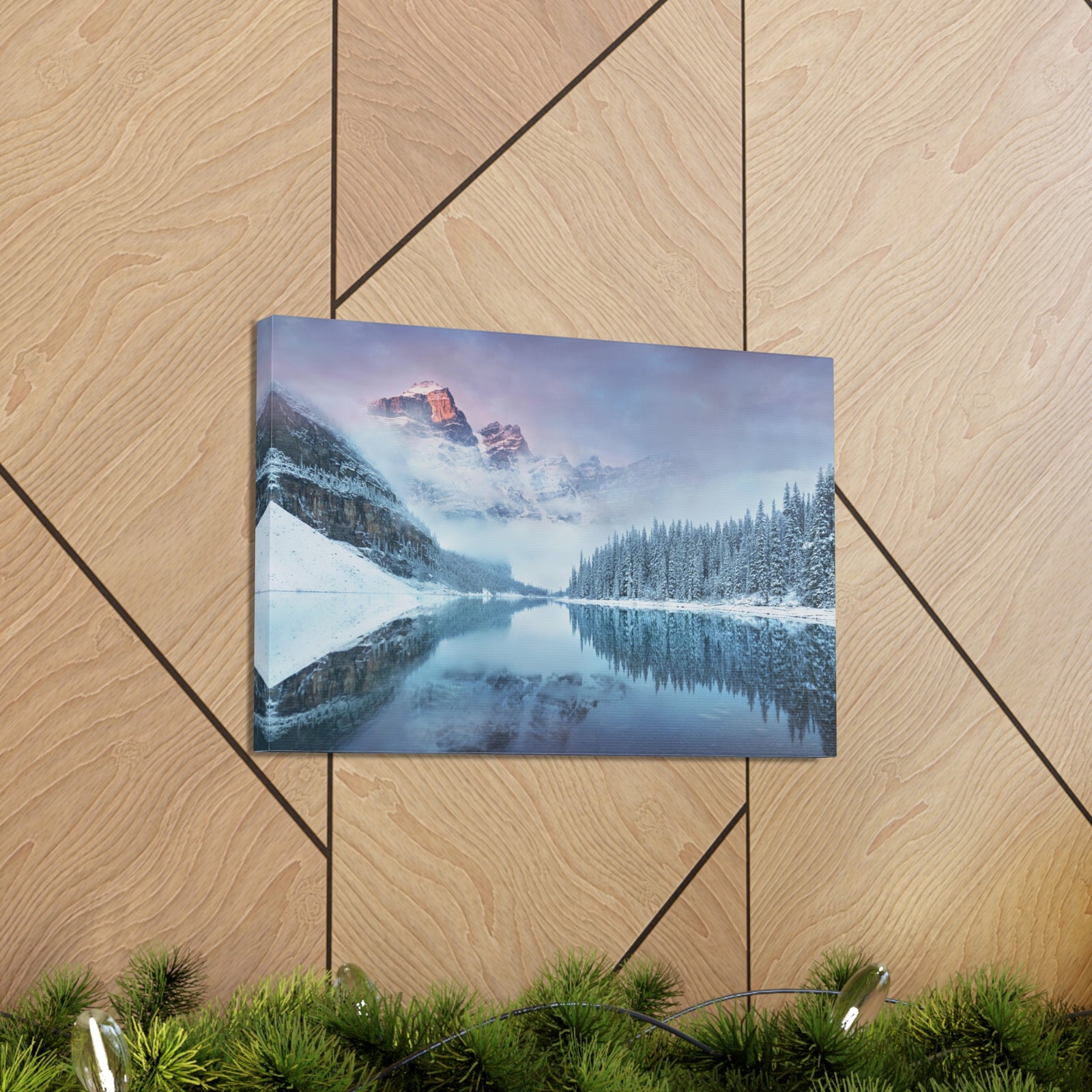 Mountain Winter Lake Pine Tree Nature Wilderness Photography Canvas Wall Art for Home Decor Ready-to-Hang-Express Your Love Gifts