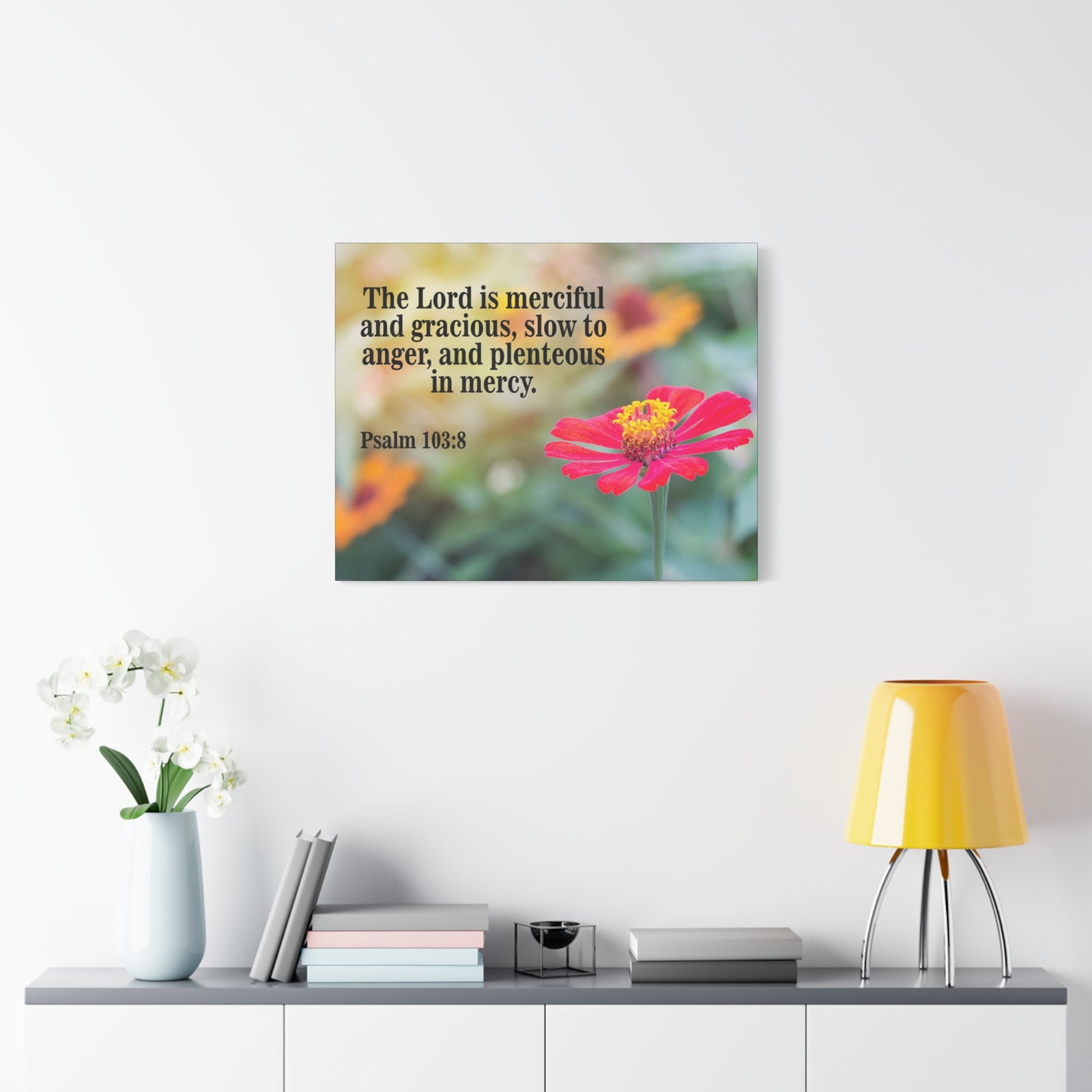 Scripture Canvas The Lord is Merciful and Gracious Psalm 103:8 Christian Wall Art Bible Verse Print Ready to Hang-Express Your Love Gifts