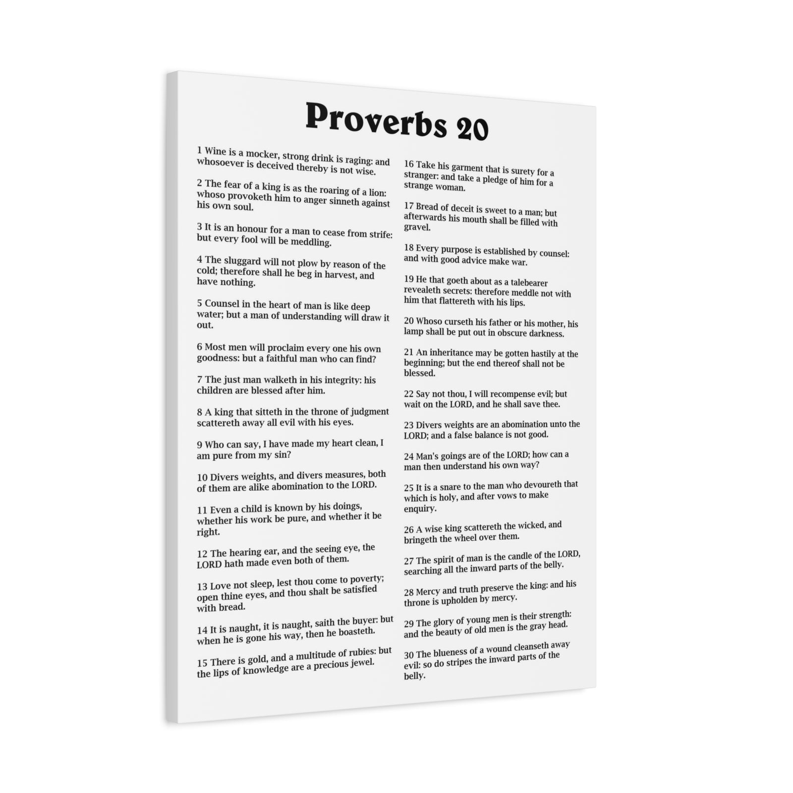 Scripture Walls Proverbs Chapter 20 White Bible Canvas Christian Wall Art Ready to Hang Unframed-Express Your Love Gifts