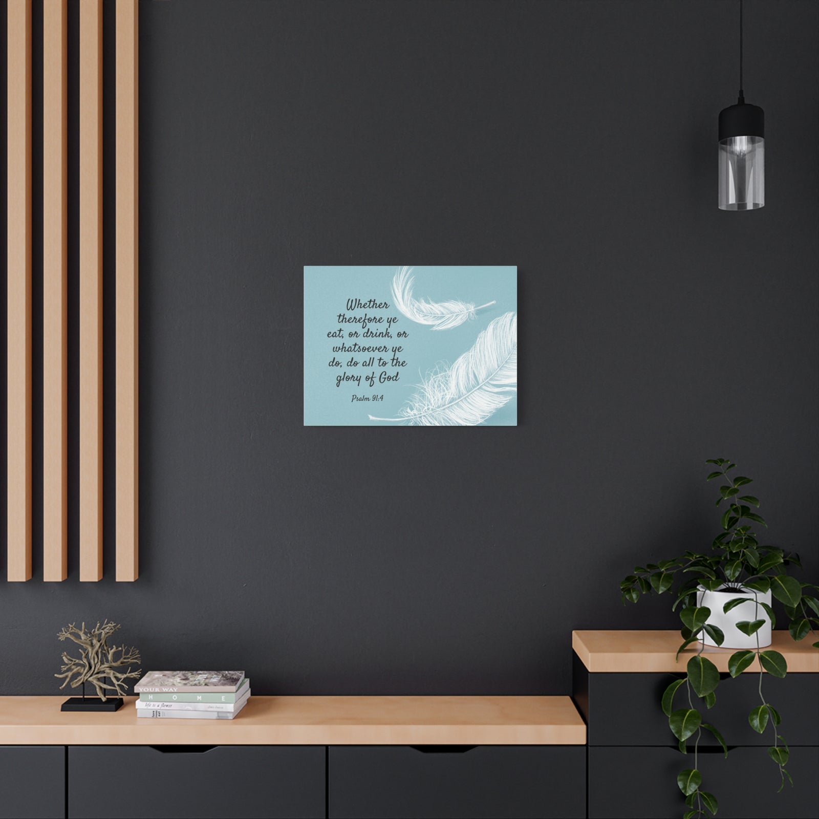 Scripture Canvas Glory Of God Psalm 91:4 Feather Christian Wall Art Bible Verse Print Ready to Hang-Express Your Love Gifts