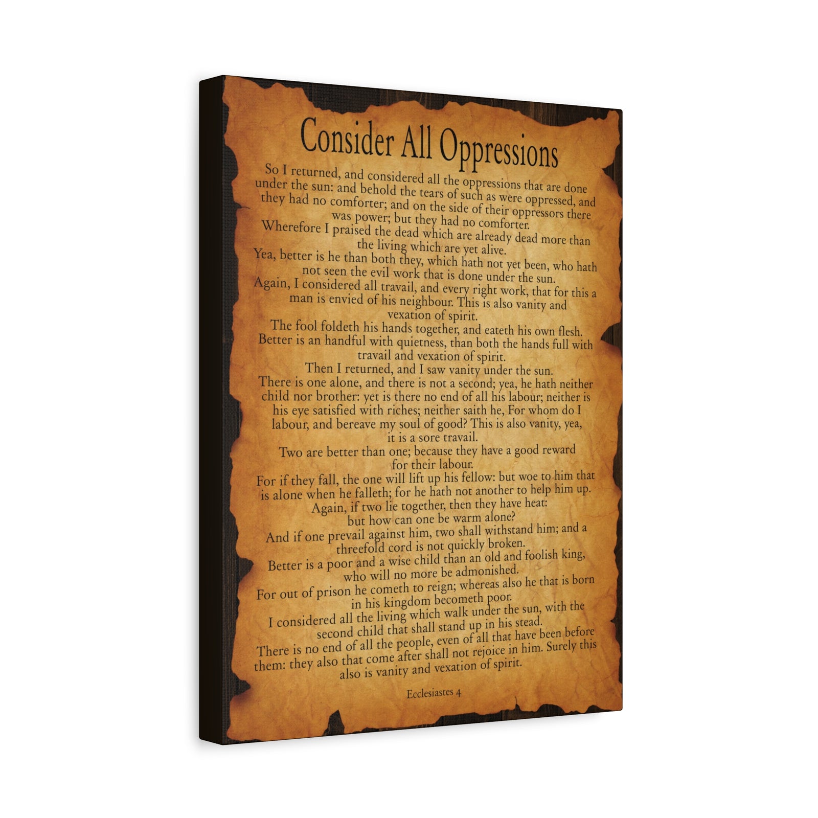 Scripture Walls Consider All Oppressions Ecclesiastes 4 Gold Brown Bible Verse Canvas Christian Wall Art Ready to Hang-Express Your Love Gifts