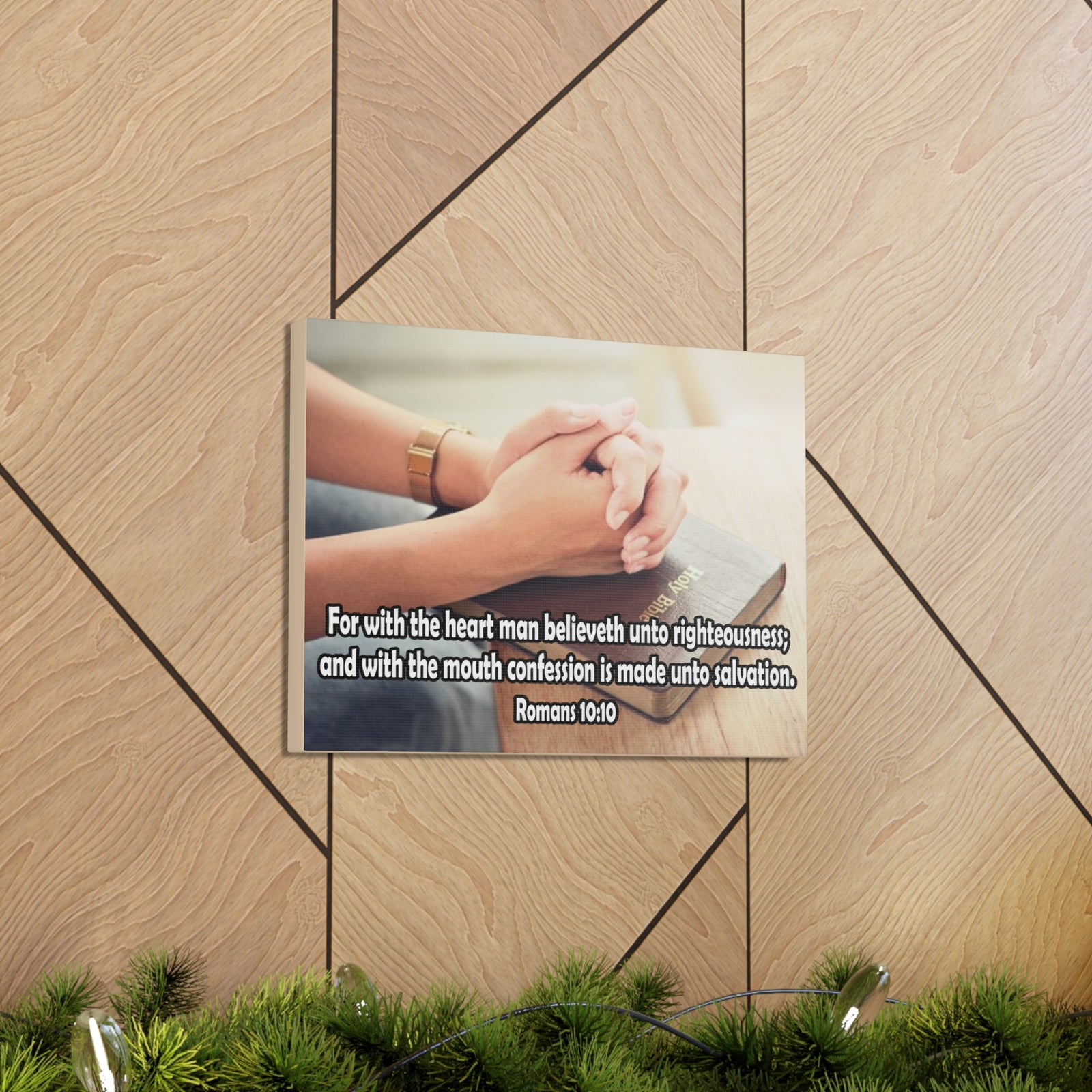Bible Verse Canvas Convention is Unto Romans 10:10 Christian Home Décor Wall Art Scripture Ready to Hang Faith Print-Express Your Love Gifts