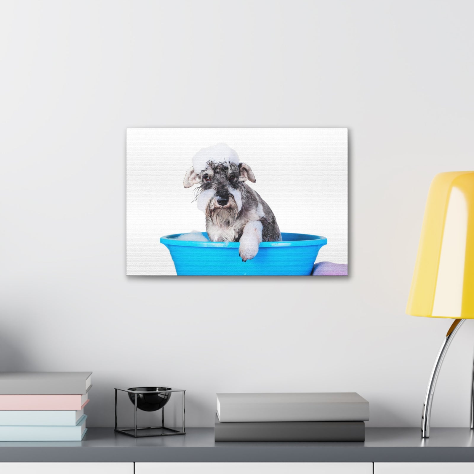 Cute Schnauzer Bath Canvas Wall Art for Home Decor Ready-to-Hang-Express Your Love Gifts