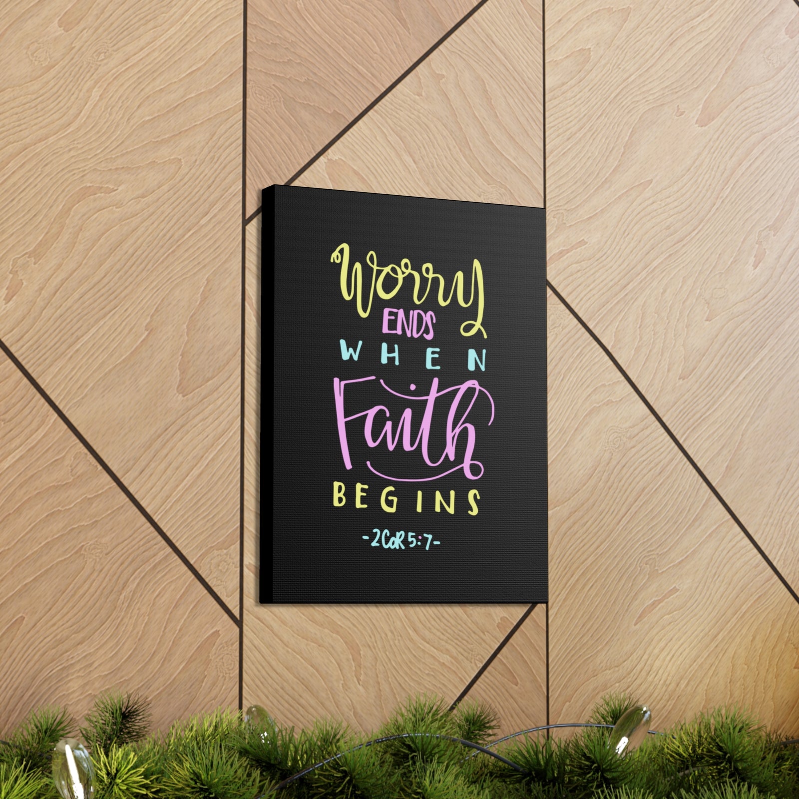 Scripture Canvas Worry Ends When Faith Begins 2 Corinthians 5:7 Christian Wall Art Bible Verse Print Ready To Hang-Express Your Love Gifts