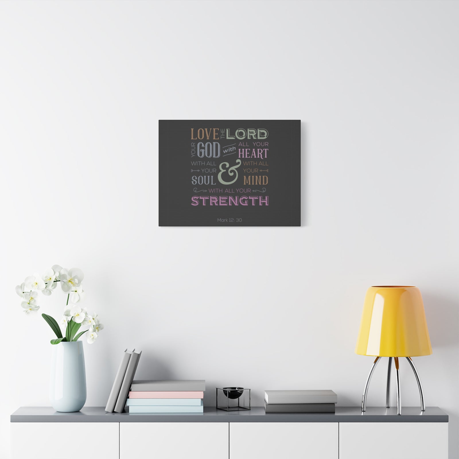 Scripture Canvas With All Your Mind Mark 12:30 Christian Wall Art Bible Verse Print Ready to Hang-Express Your Love Gifts