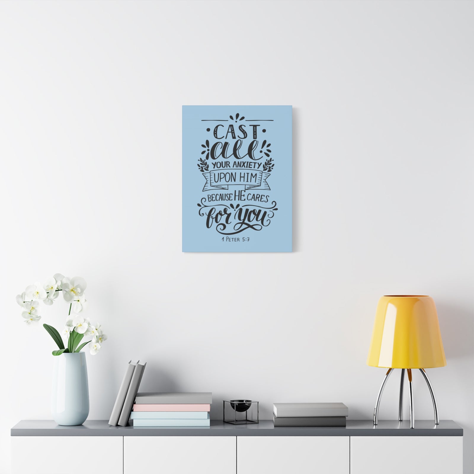 Scripture Canvas Cast All Your Anxiety 1 Peter 5:7 Christian Wall Art Bible Verse Print Ready To Hang-Express Your Love Gifts