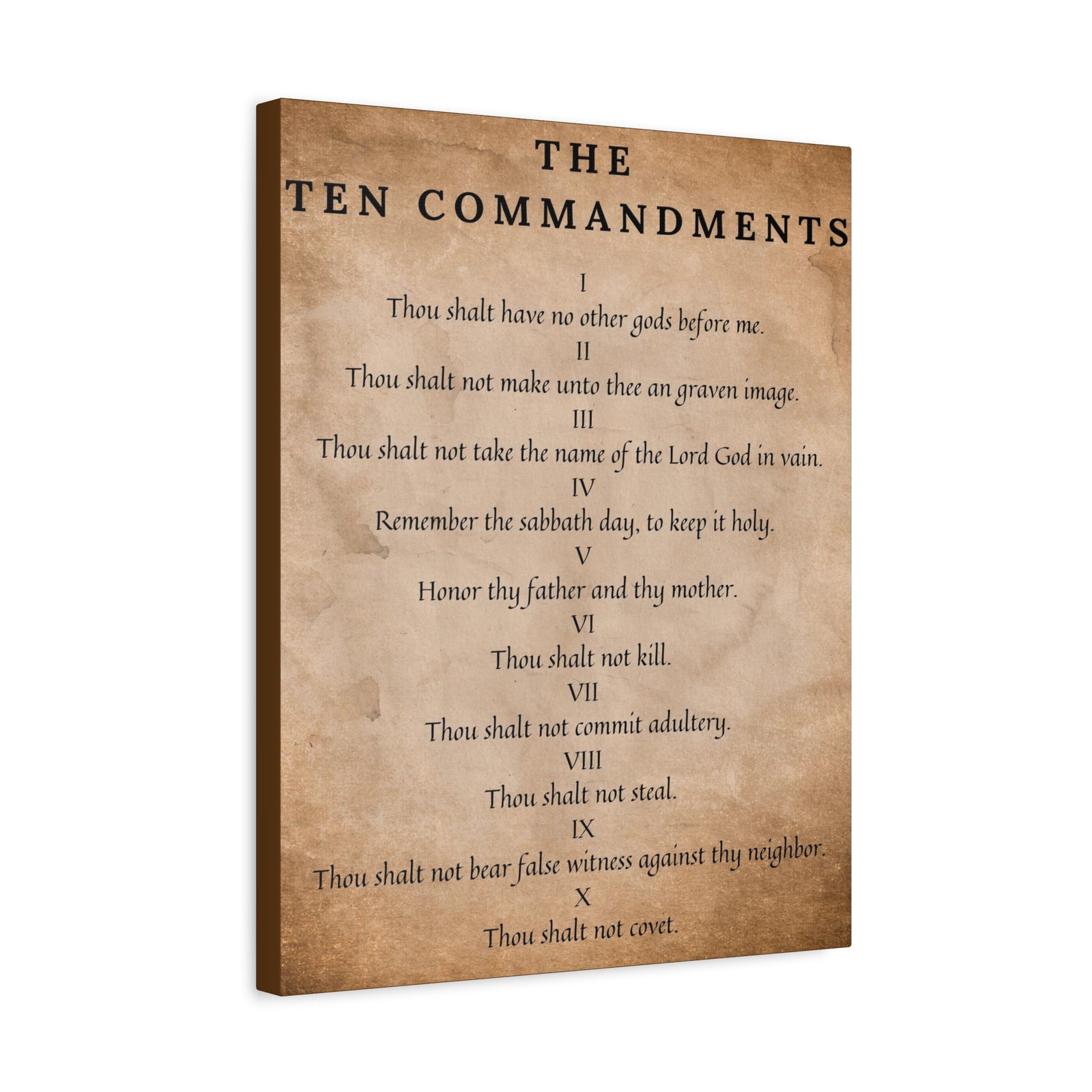Scripture Canvas 10 Commandments Brown Christian Wall Art Bible Verse Print Ready to Hang-Express Your Love Gifts