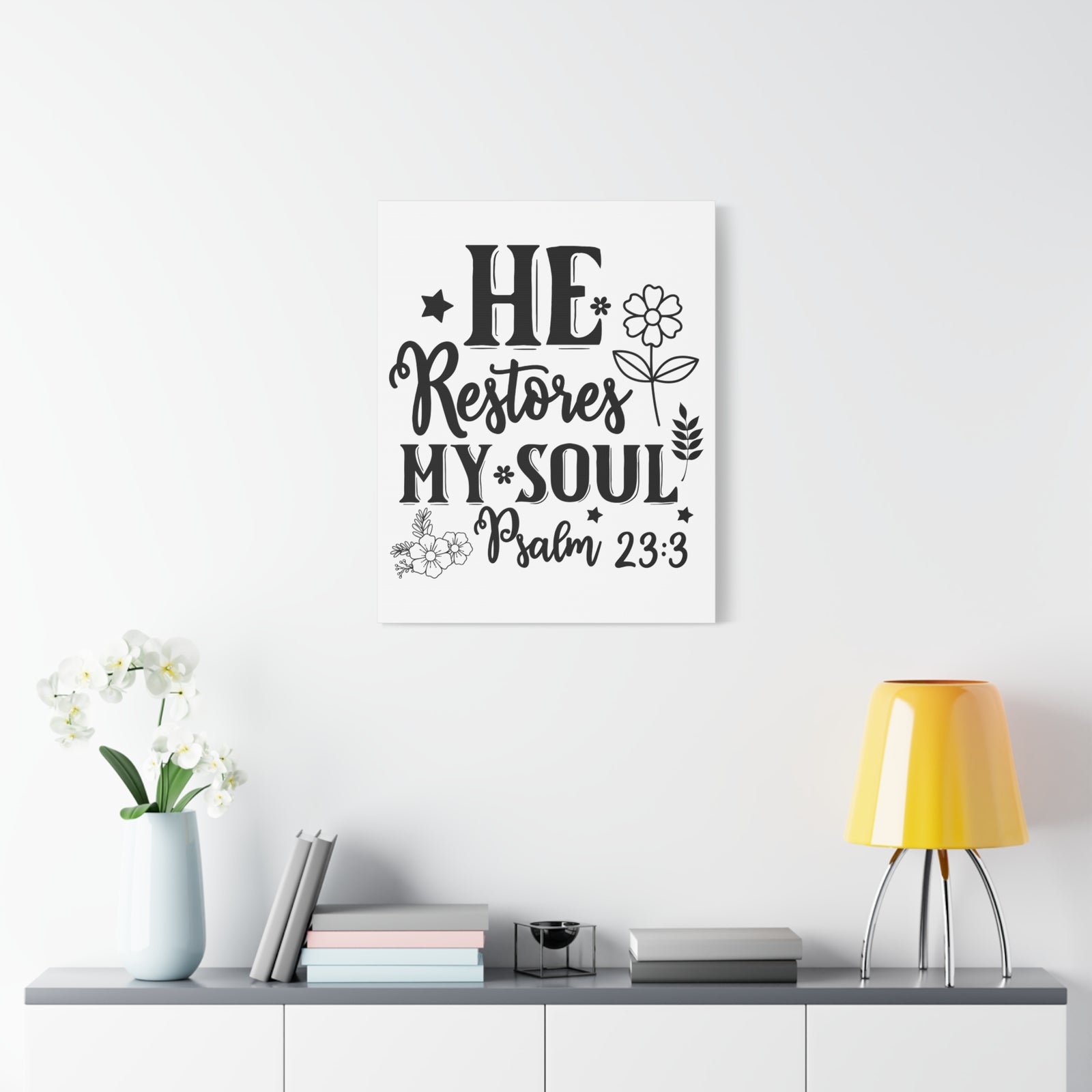 Scripture Walls Psalm 23:3 He Restores My Soul Bible Verse Canvas Christian Wall Art Ready to Hang Unframed-Express Your Love Gifts