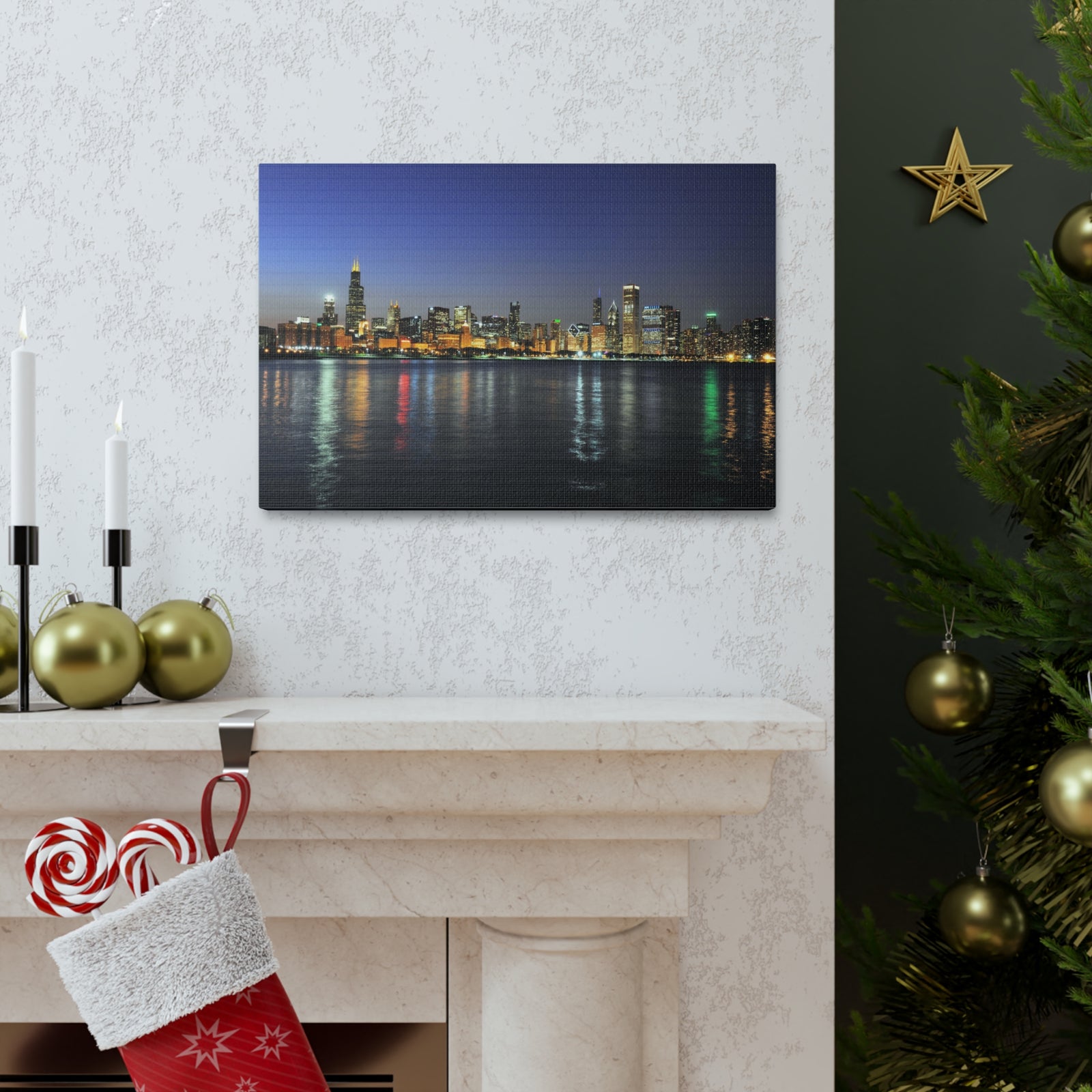 Chicago Night Skyline Canvas Artwork High-Quality Breathtaking Stunning Cityscape for Home Decor Ready to Hang-Express Your Love Gifts