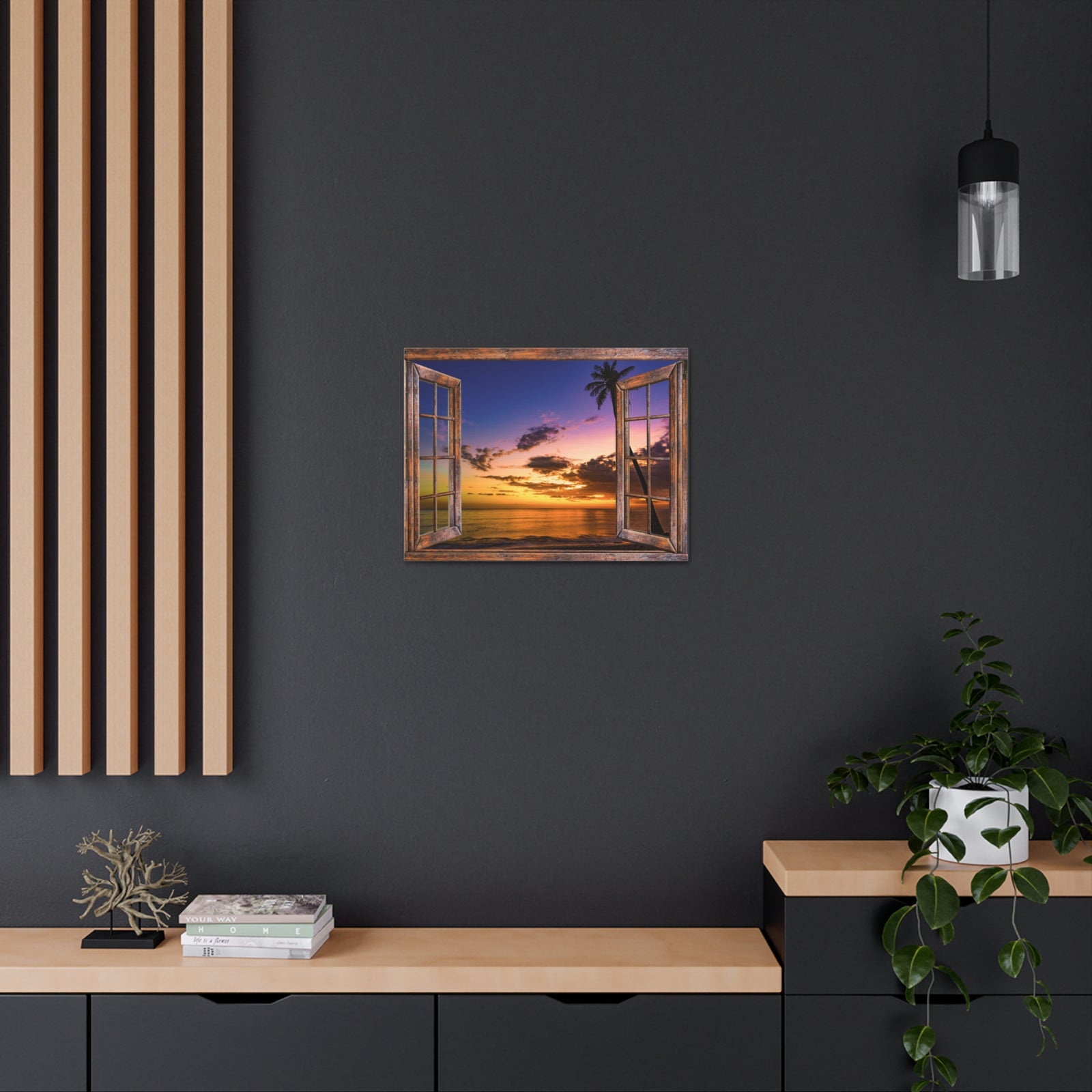 Canvas Print Wall Art Window Sunset Sea Nature Photography Realism Scenic Landscape Colorful Multicolor for Home Decor Ready to Hang-Express Your Love Gifts