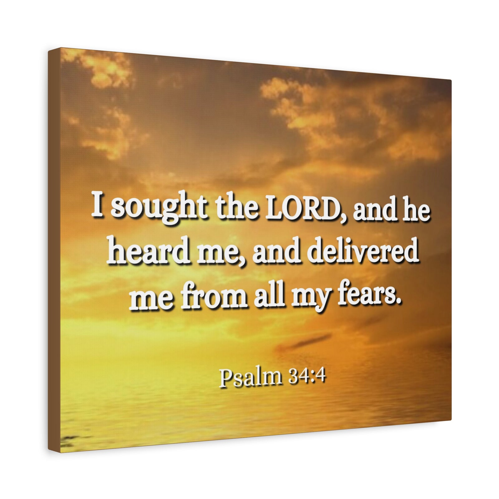 Scripture Canvas All My Fears Psalms 34:4 Christian Wall Art Bible Verse Print Ready to Hang-Express Your Love Gifts