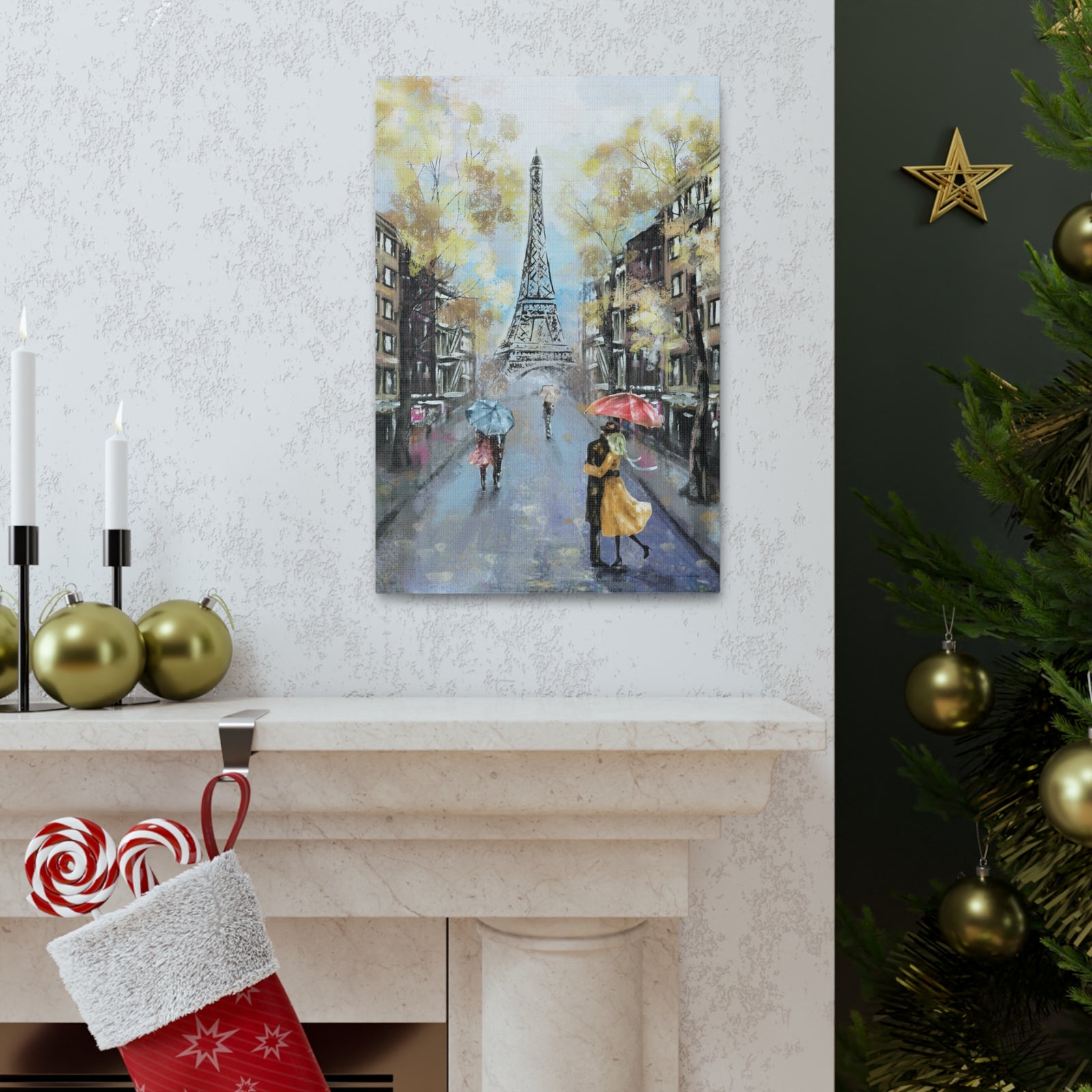 Eiffel Tower Romantic French Couple France Canvas Artwork High-Quality Breathtaking French City for Home Decor Ready to Hang-Express Your Love Gifts