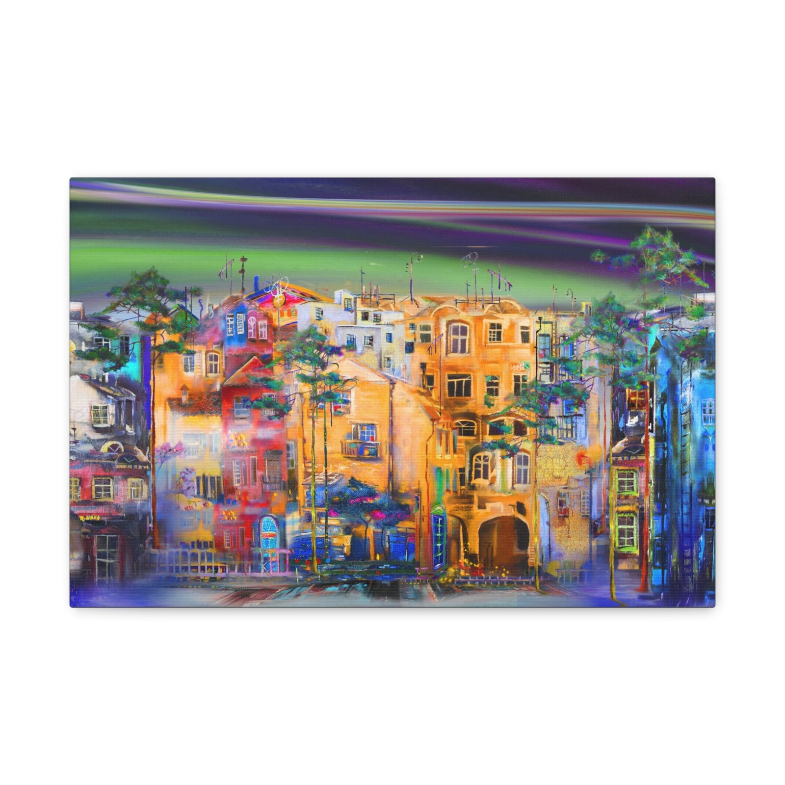 City Skyline Night Street Canvas Wall Art for Home Decor Ready-to-Hang-Express Your Love Gifts