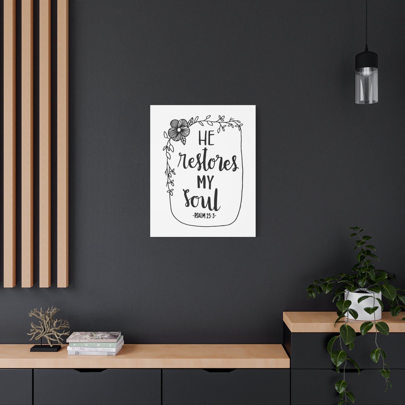 Scripture Canvas He Restores My Soul Psalm 23:3 Christian Wall Art Bible Verse Print Ready to Hang-Express Your Love Gifts