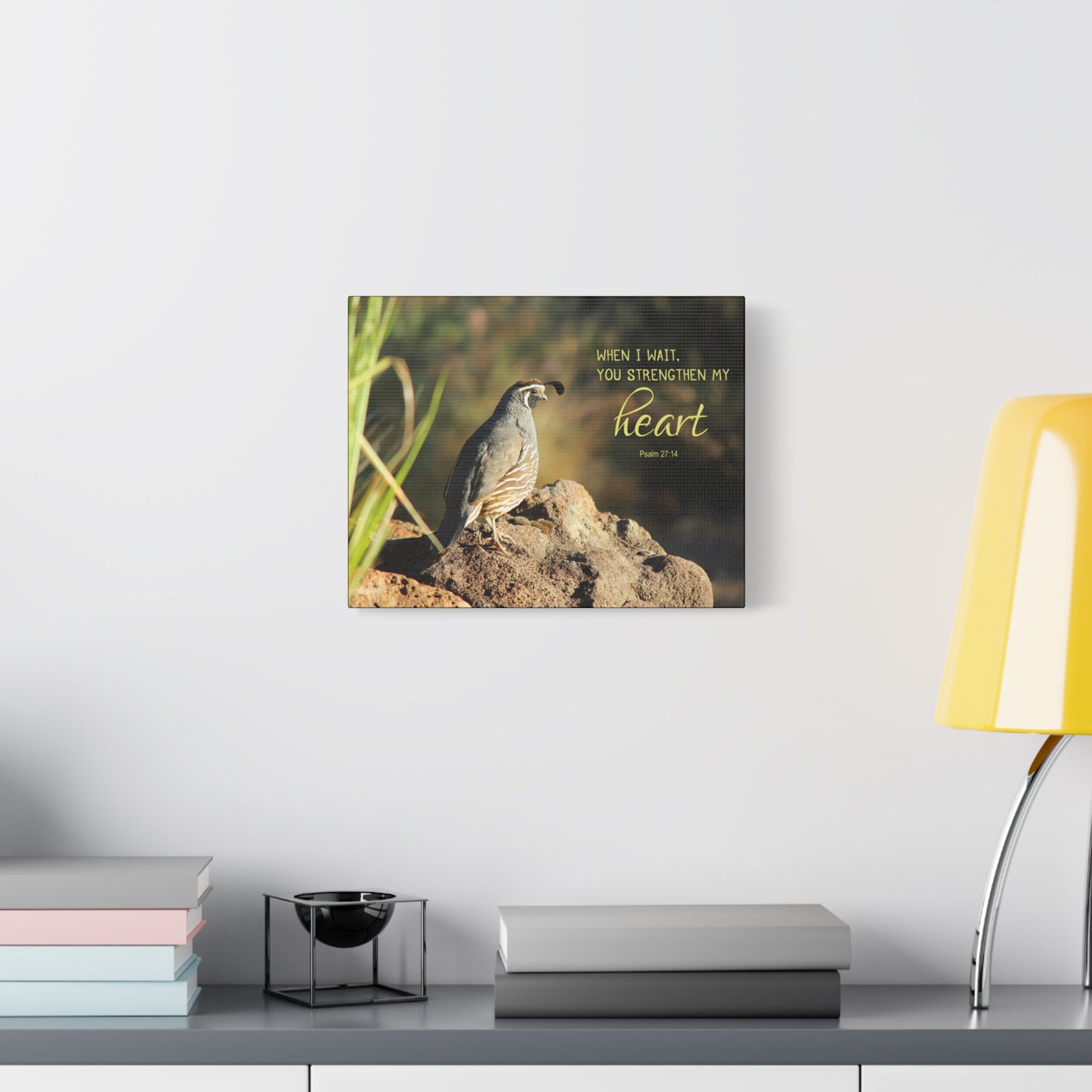 Scripture Canvas Strengthen My Heart Psalm 27:14 Christian Wall Art Bible Verse Print Ready to Hang-Express Your Love Gifts