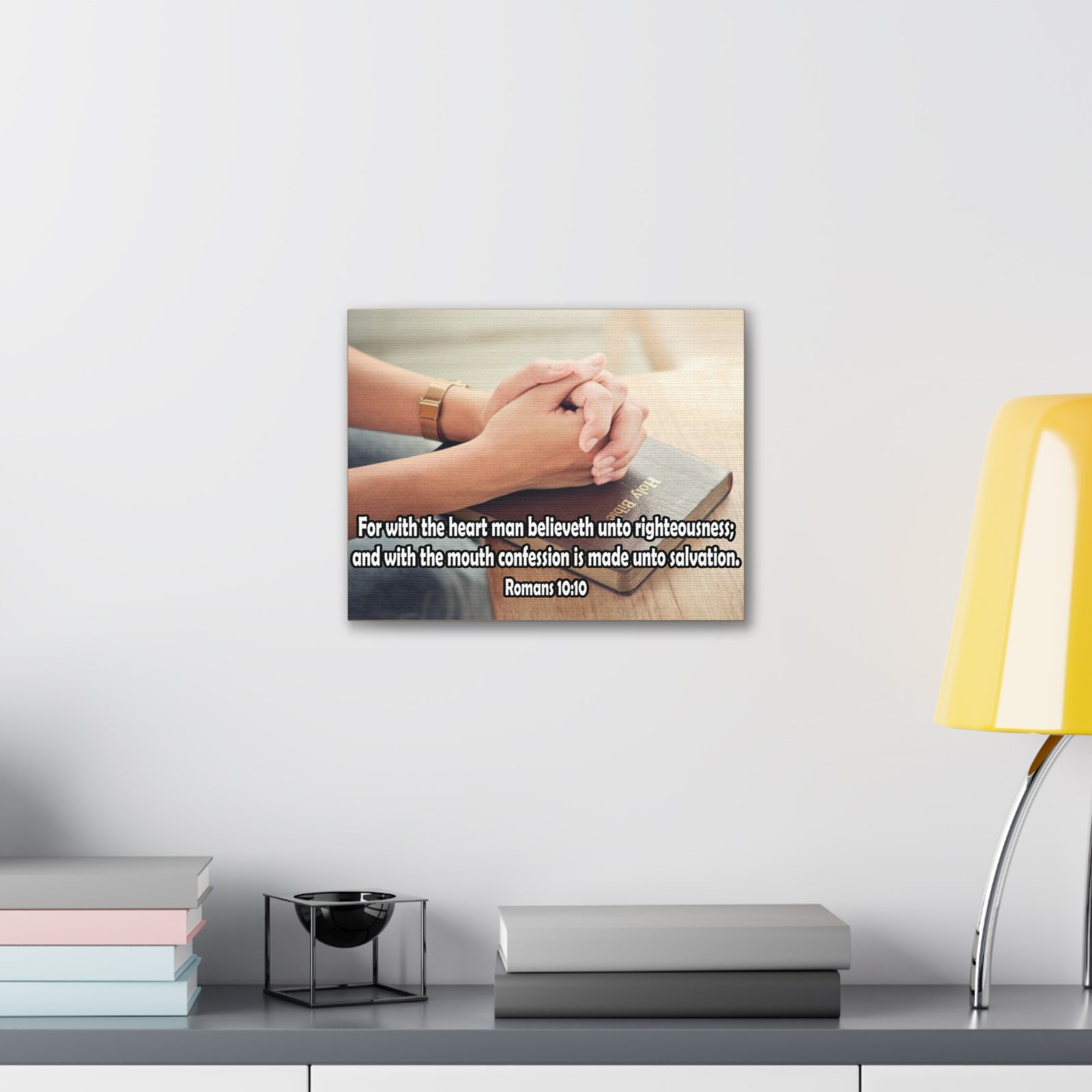Bible Verse Canvas Convention is Unto Romans 10:10 Christian Home Décor Wall Art Scripture Ready to Hang Faith Print-Express Your Love Gifts